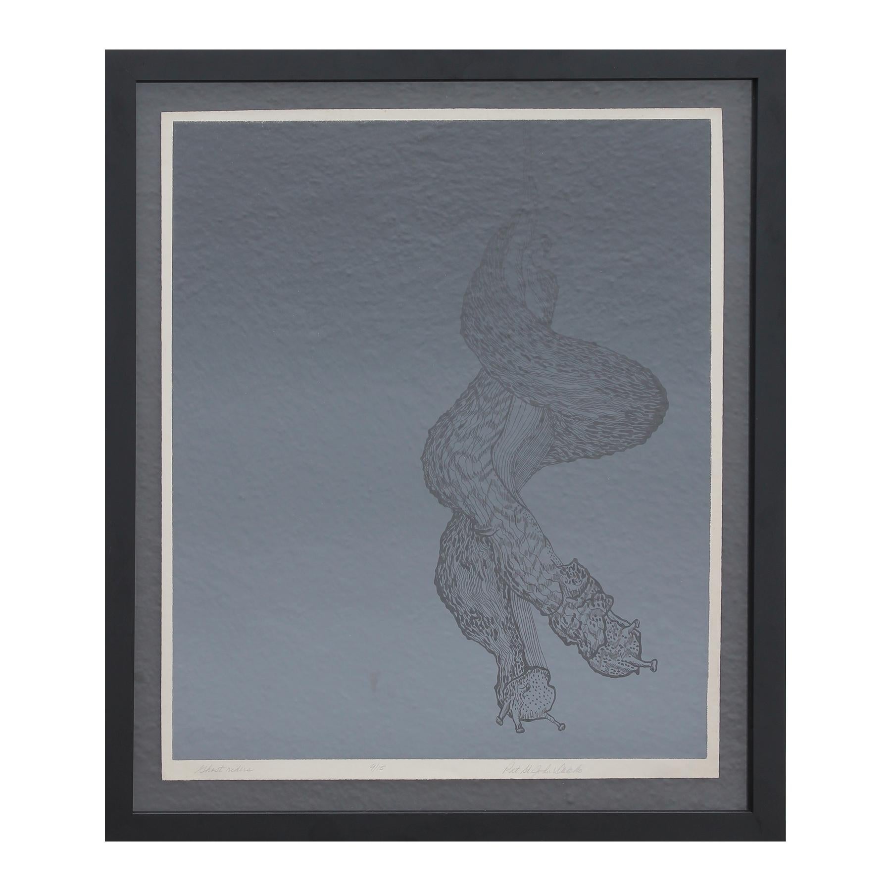Jane Danko Abstract Print - “Ghost Riders” Abstract Modern Grey Toned Intertwined Snail Screen Print Ed 9/15