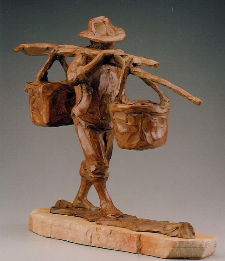 Jane DeDecker Figurative Sculpture - Bringing in the Day (Man)