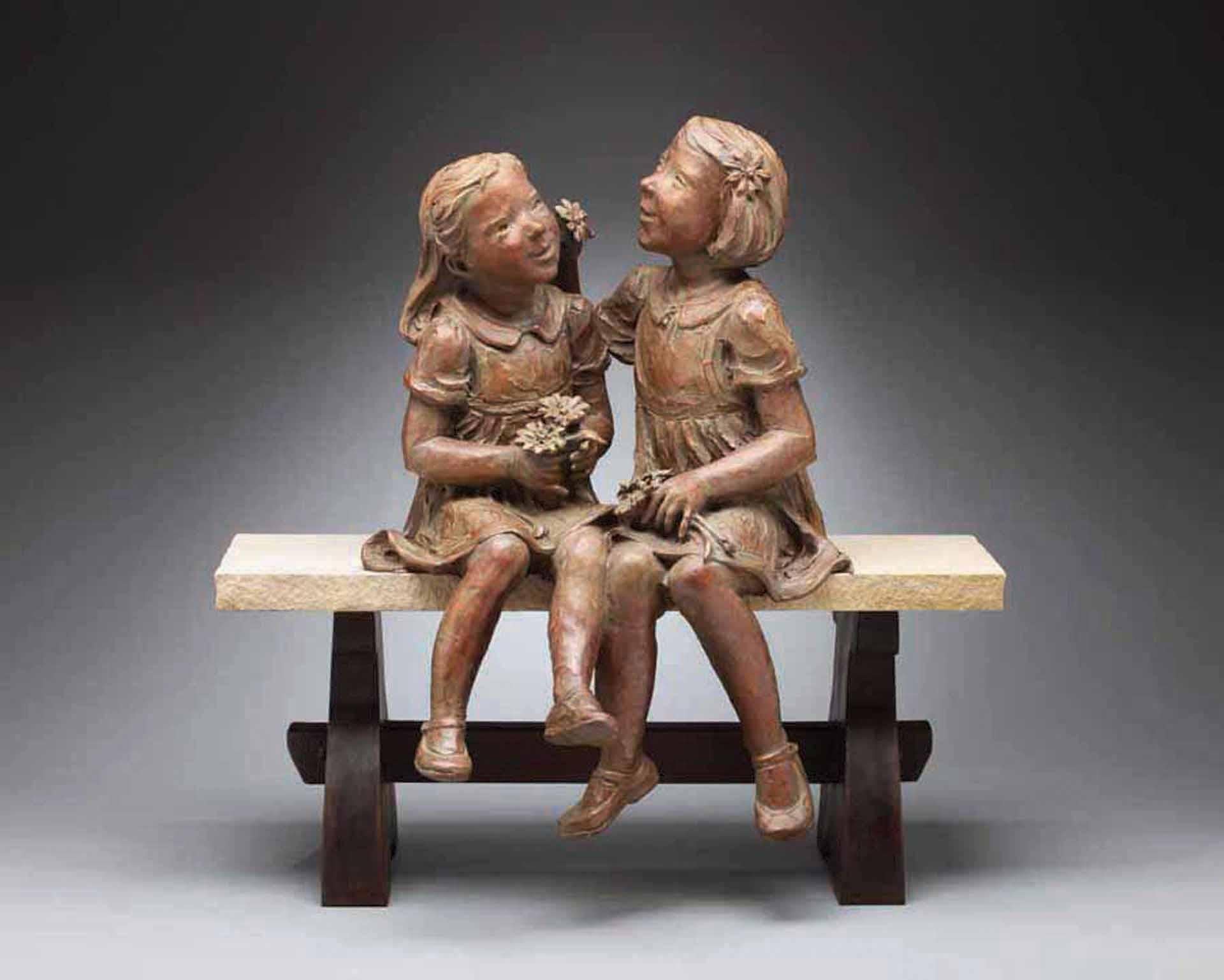 In Grandma
s Garden, 38"high Bronze Sculpture with Sandstone Base