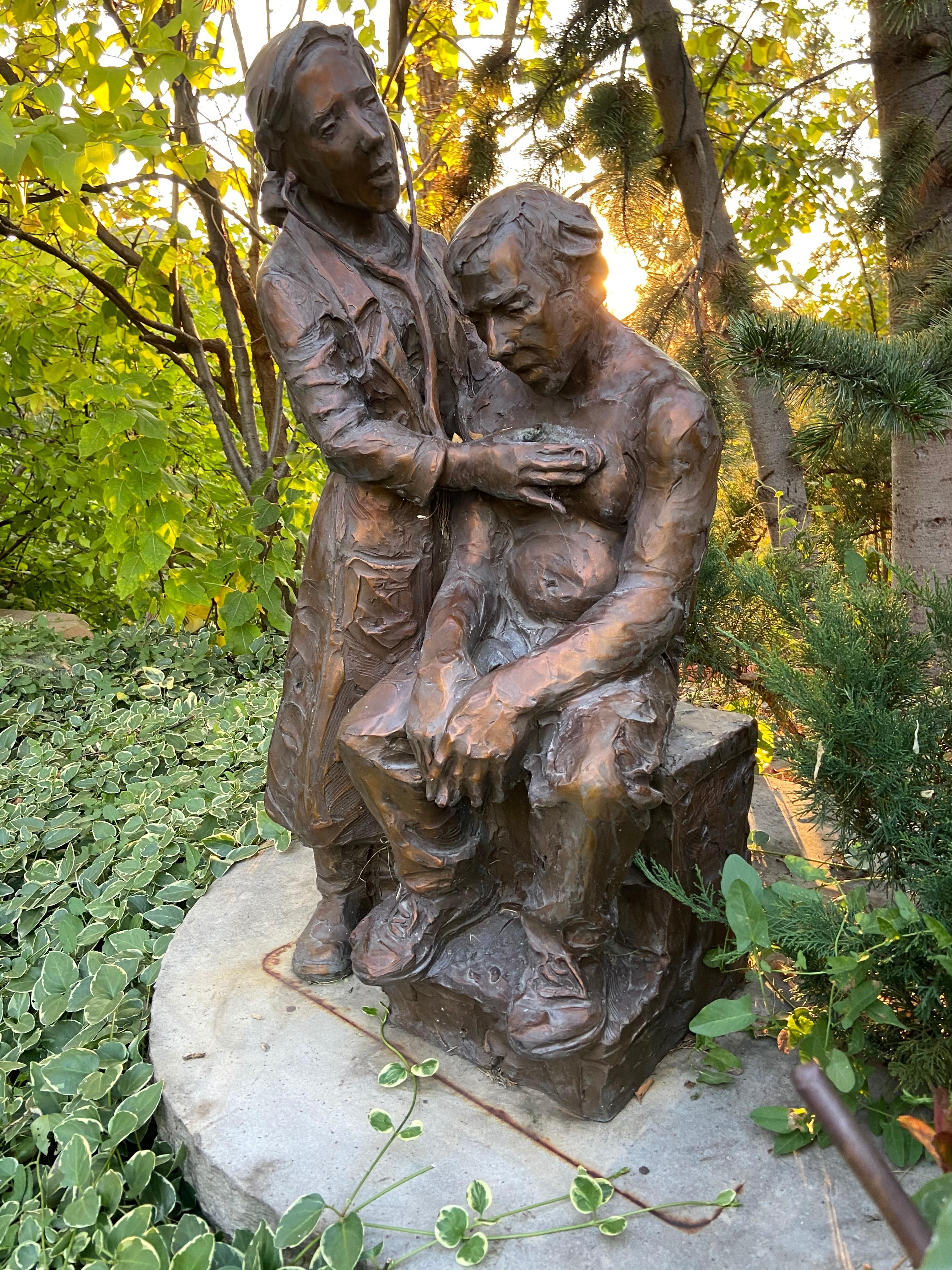 Patient Concerns, 33" high Bronze - Sculpture by Jane DeDecker