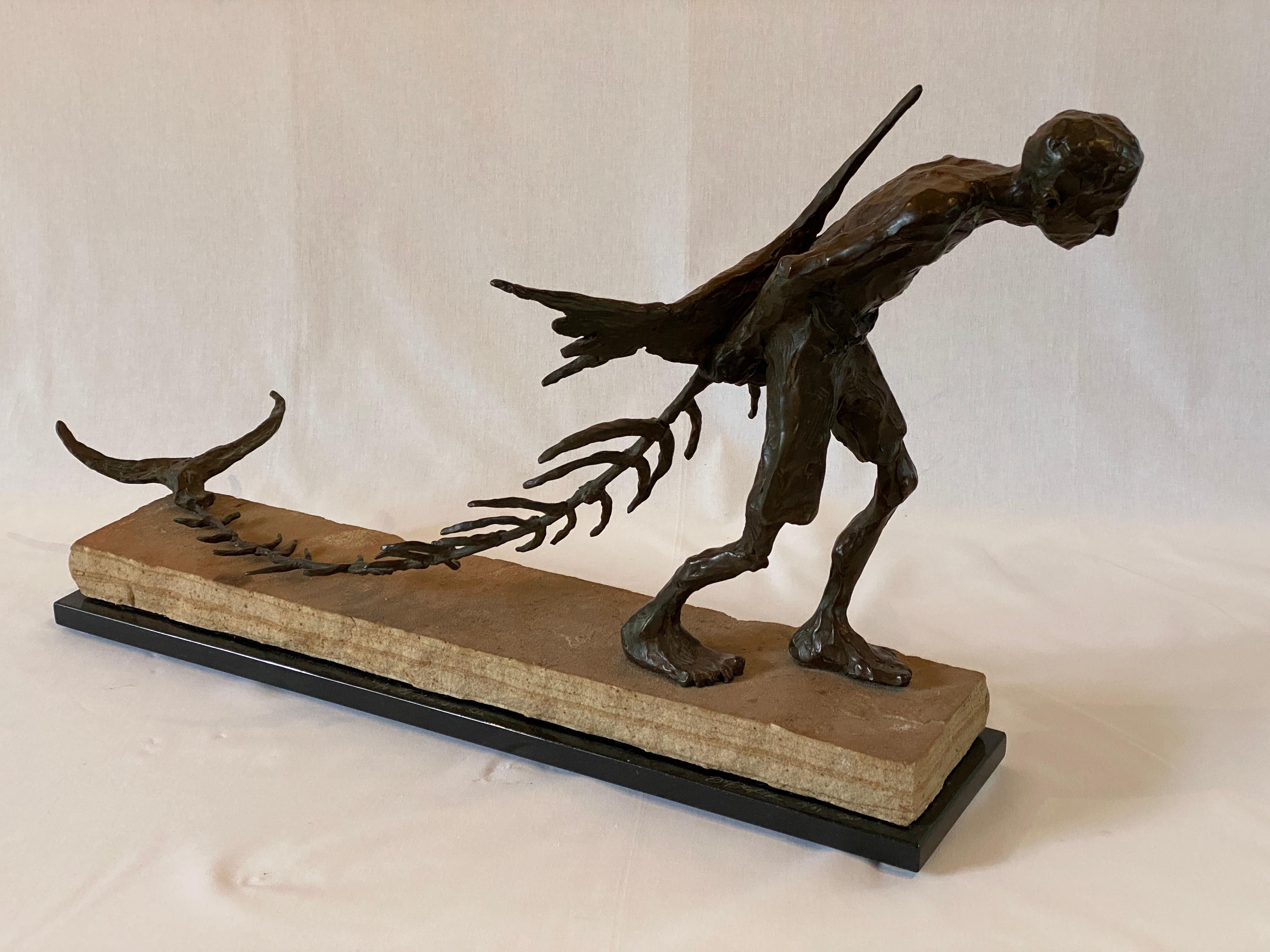 Abstract figurative bronze

Edition of 31, #15 in edition, 1990

After Hemingway's tale, a man walks towing a fish skeleton behind him

From the artist: 
