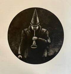 Jane Dickson Aquatint Etching Reveler Tooting Her Own Horn NYC Feminist Artist