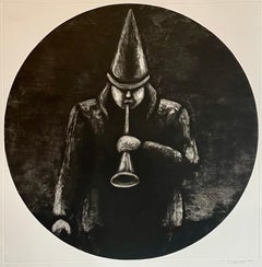 Vintage Jane Dickson Aquatint Etching Reveler Tooting Her Own Horn NYC Feminist Artist
