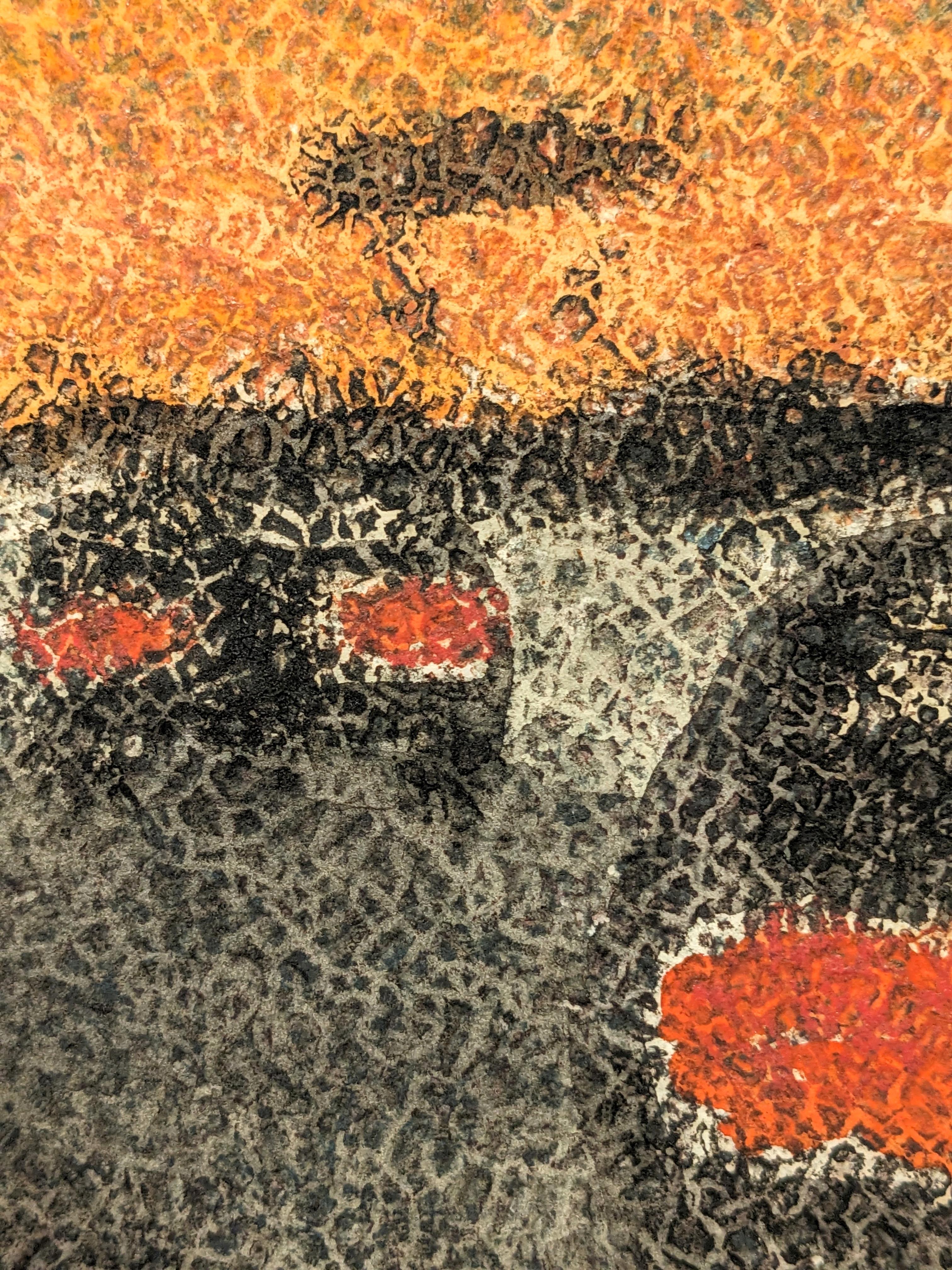 Monotipo coloreado a mano con acuarela. Con las iniciales 