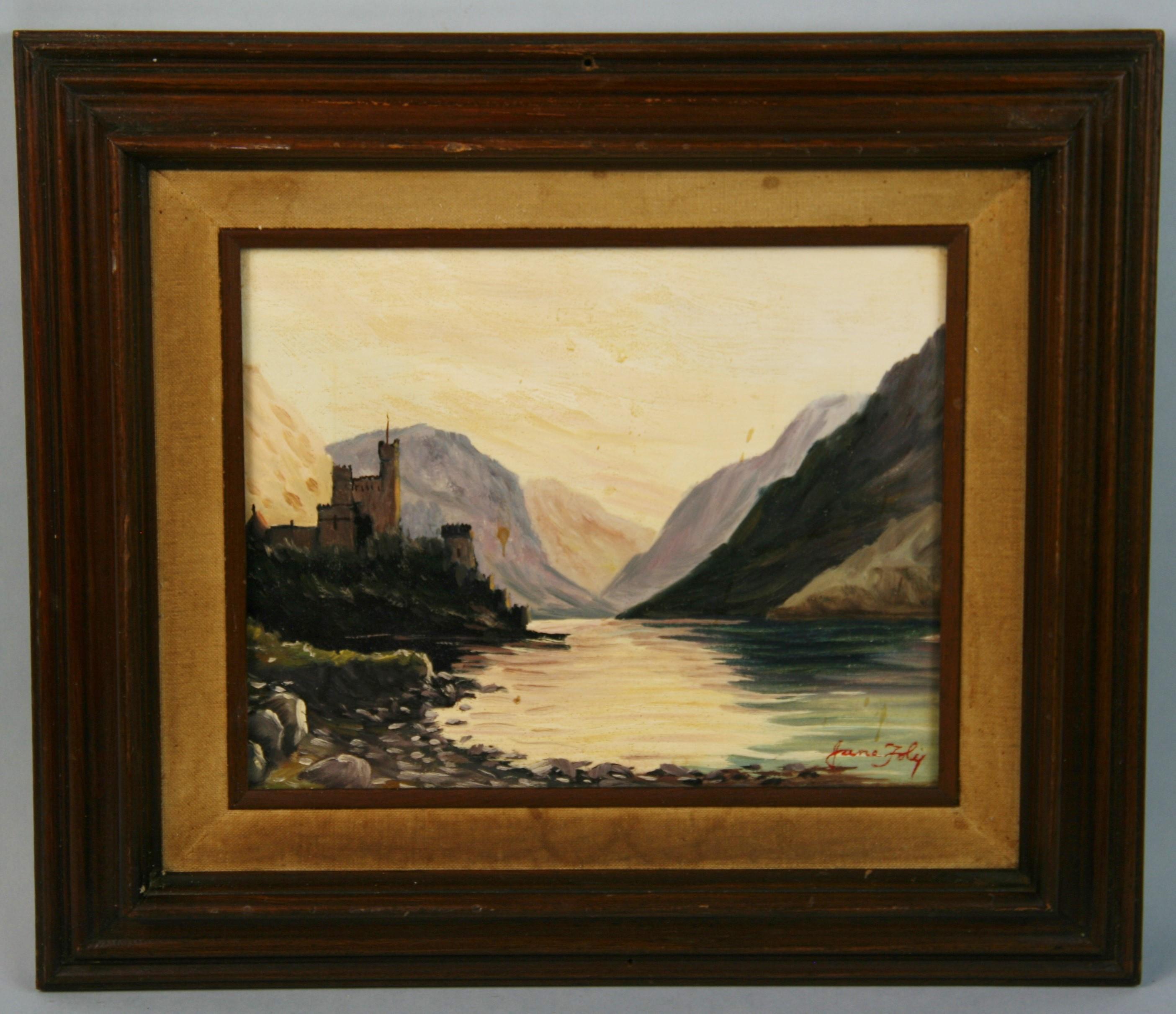 Jane Foly Landscape Painting - Irish Landscape oil Painting Glenveigl Castle 1940