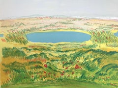 PONDSCAPE Signed Hand Drawn Lithograph, Southhampton Pond, Long Island Landscape