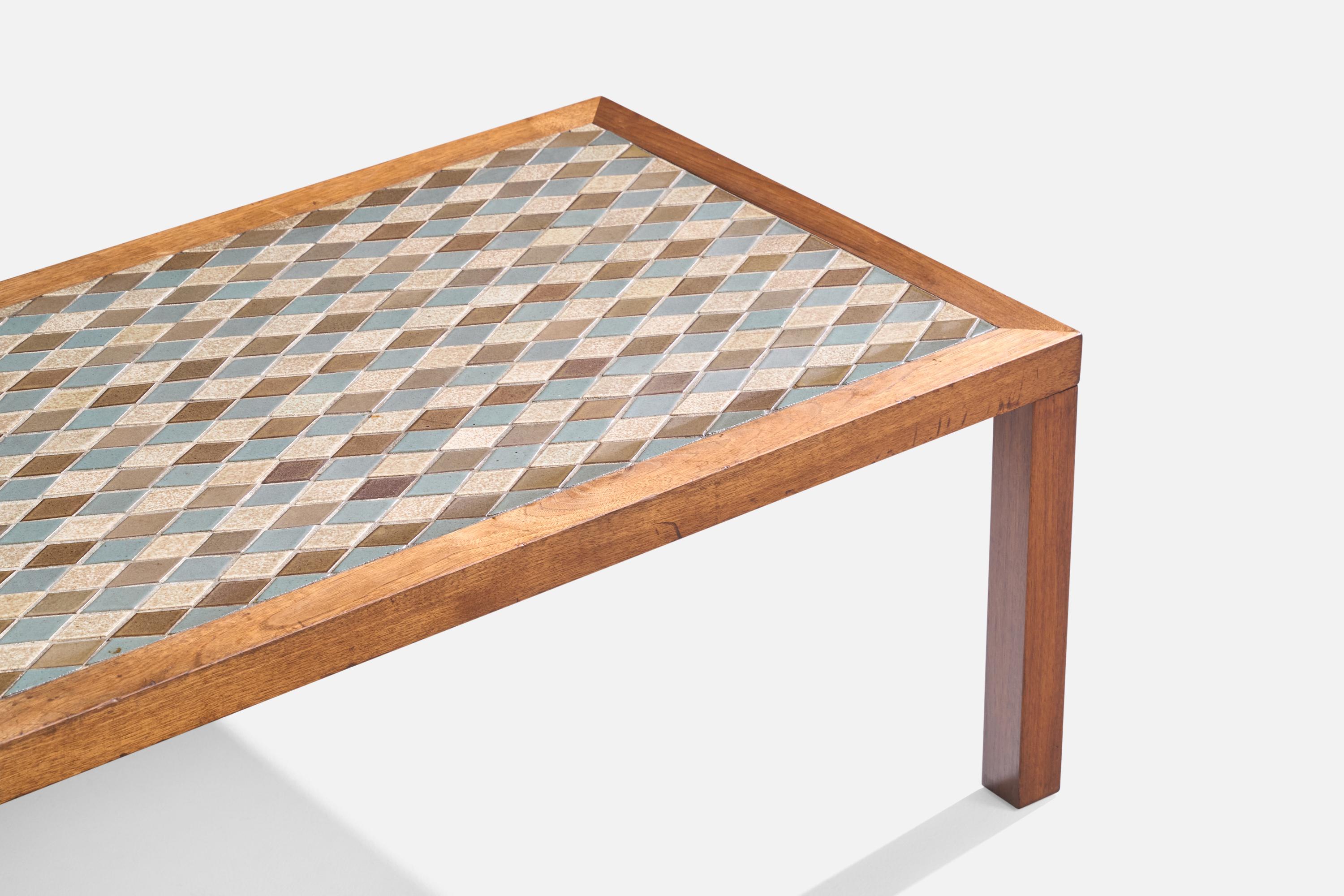 American Jane & Gordon Martz, Coffee Table, Ceramic, Walnut, USA, 1960s