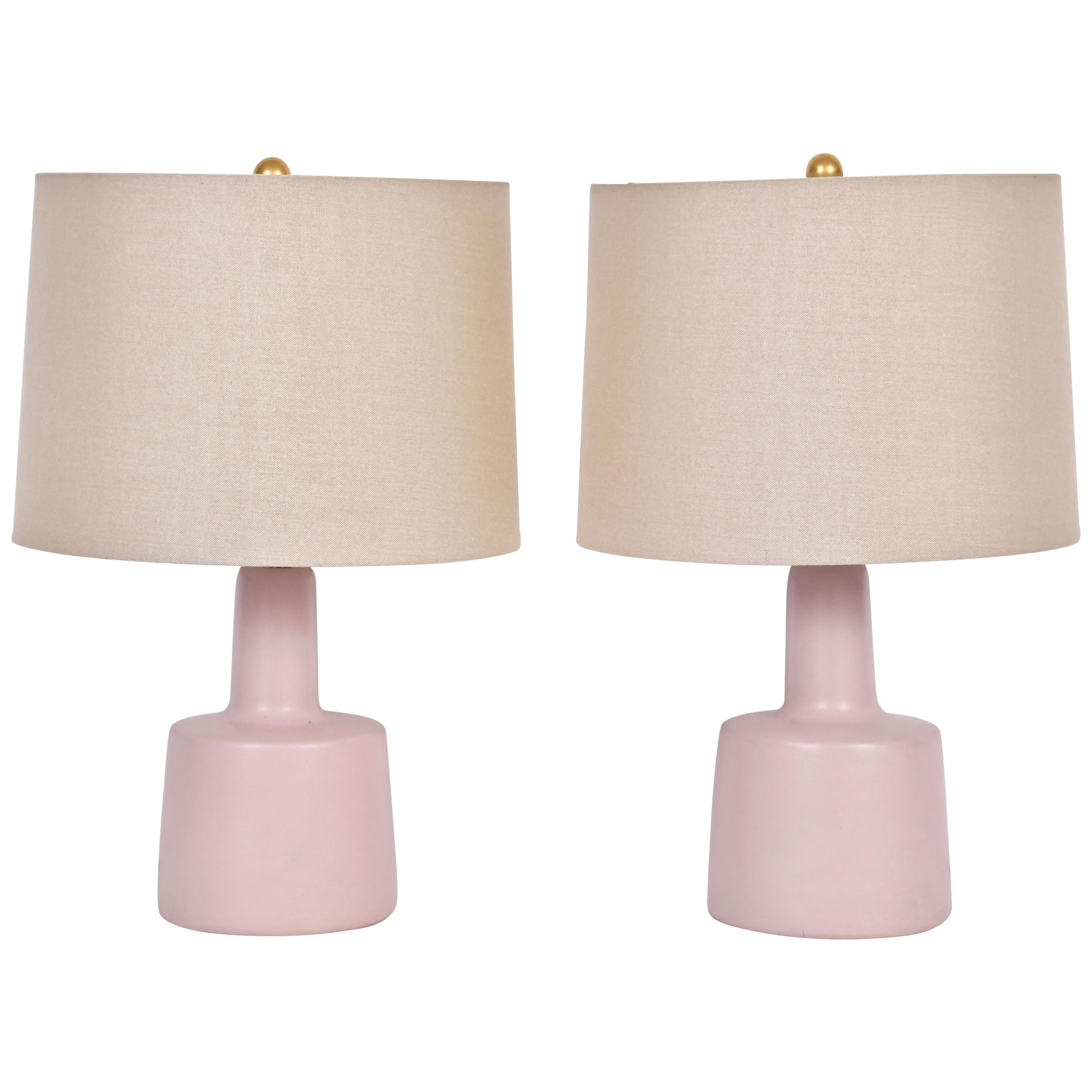 Jane & Gordon Martz for Marshall Studios Pair Dusty Rose Stoneware Bedside Lamps