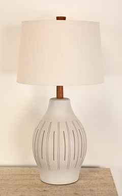 Jane & Gordon Martz for Marshall Studios Incised White Ceramic Table Lamp, 1960s