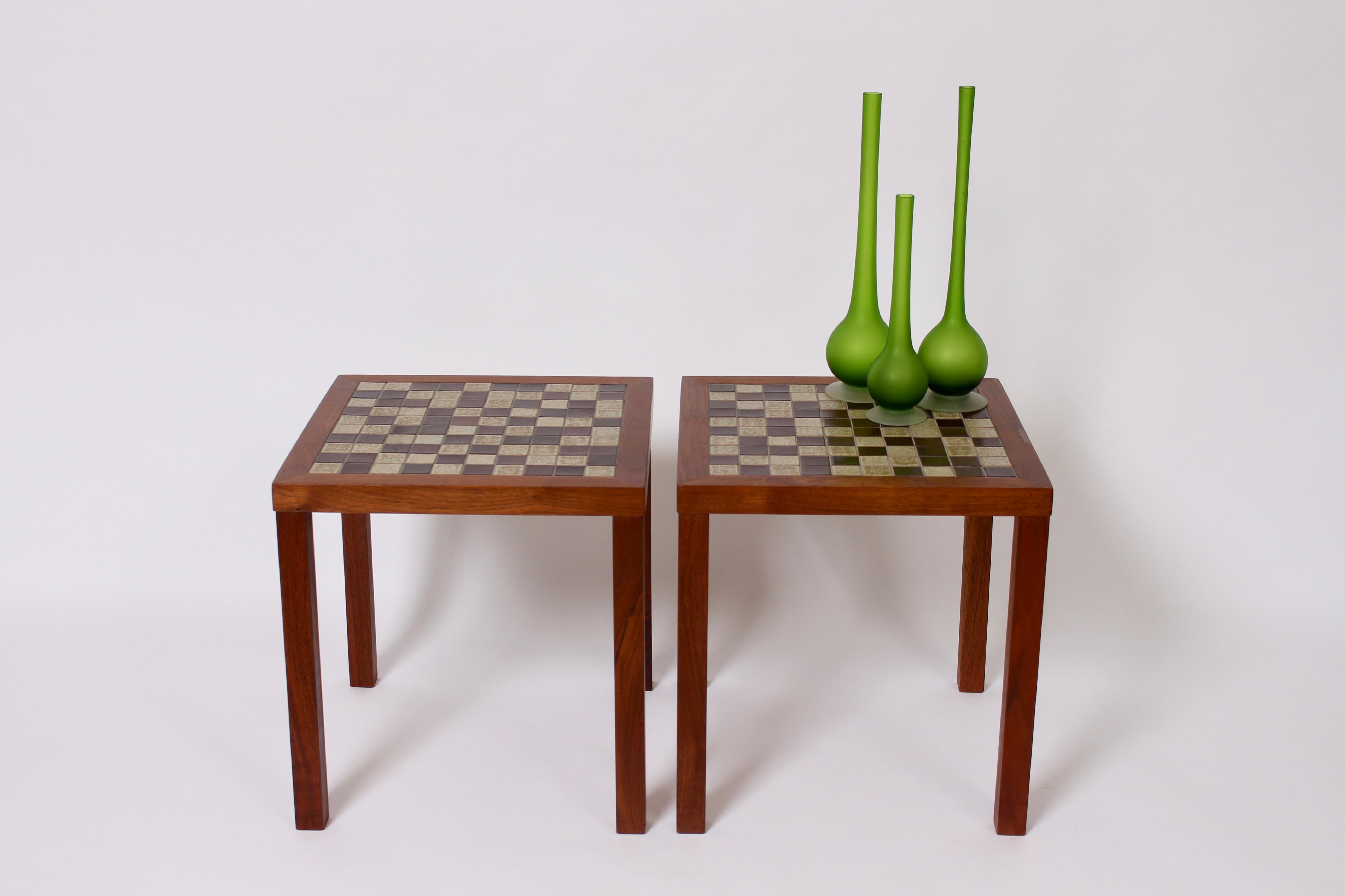 20th Century Pair Jane & Gordon Martz for Marshall Studios Walnut & Tile Occasional Tables