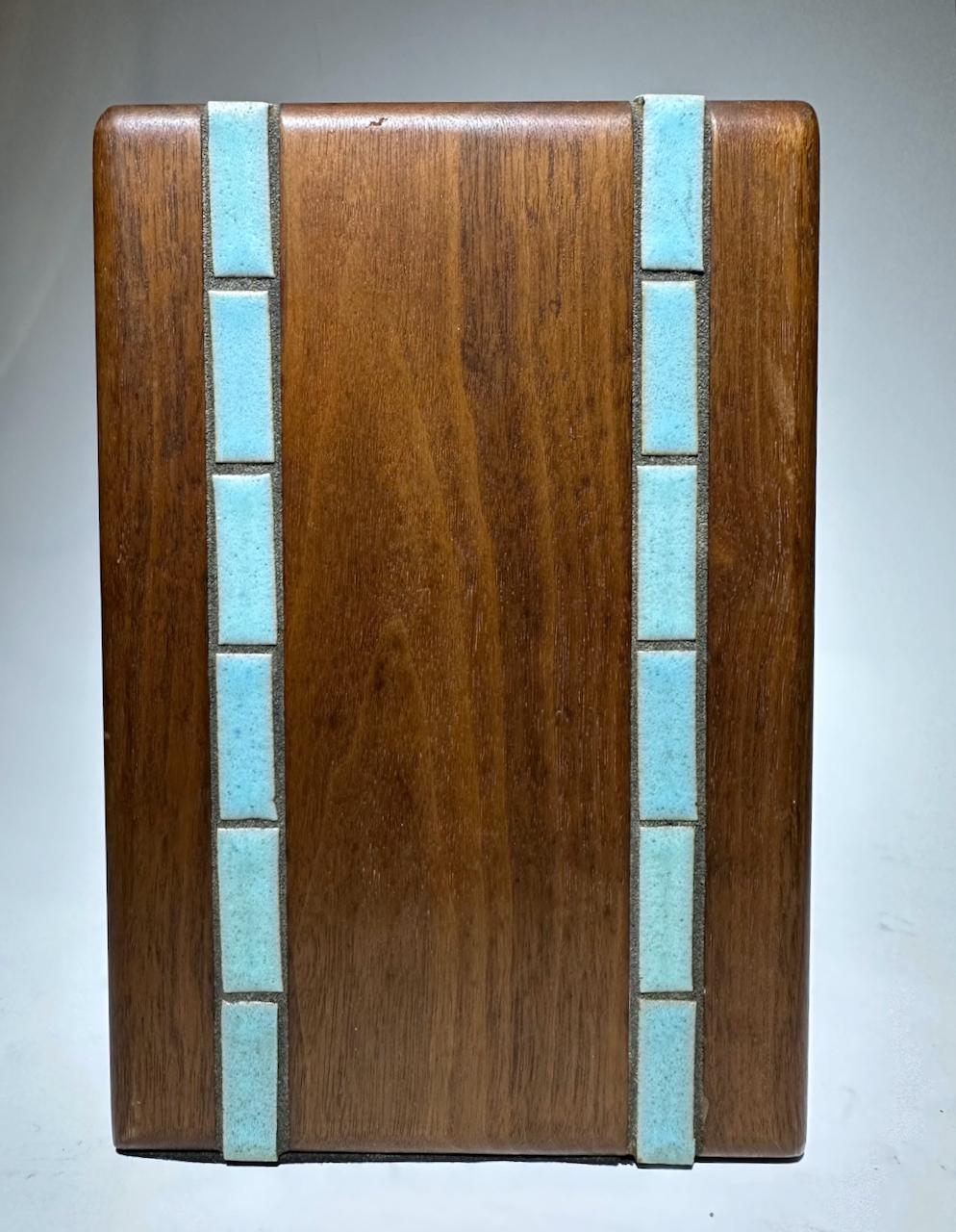 Jane & Gordon Martz Marshall Studios Walnut & Aqua Tile Bookends, C. 1970 5