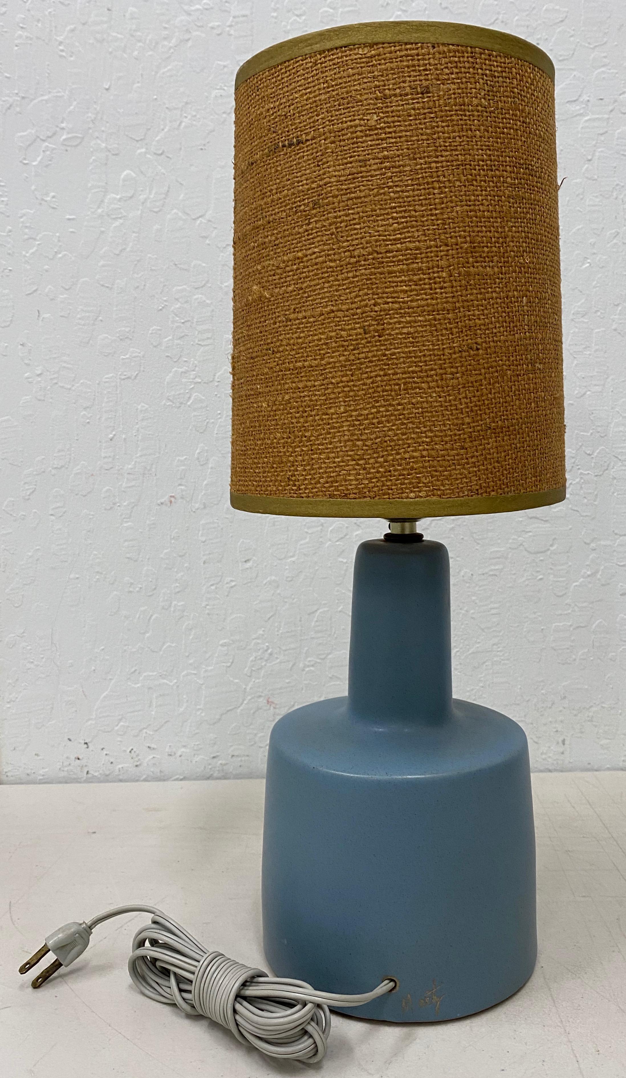 American Jane & Gordon Martz Periwinkle Blue Table Lamp, circa 1960