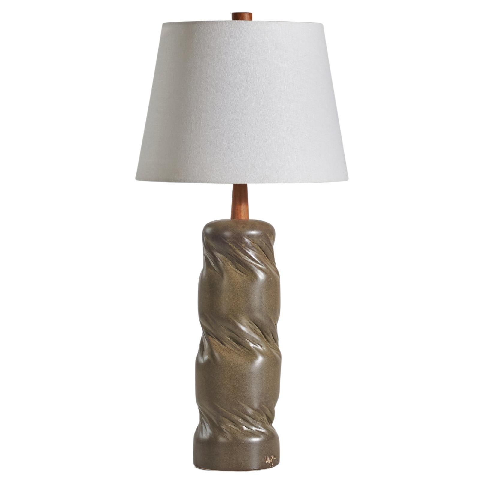 Jane & Gordon Martz, Rare Table Lamp, Ceramic, Walnut, Marshall Studios, 1960s