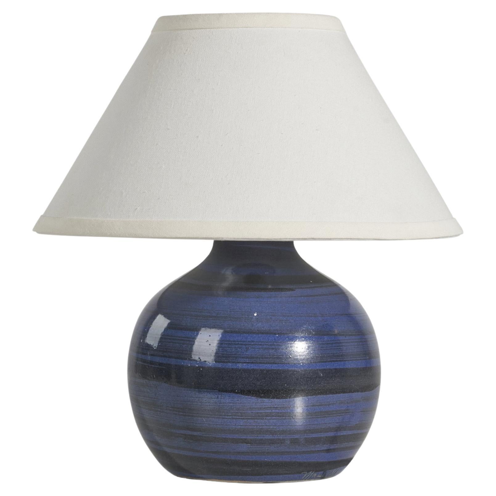 Jane & Gordon Martz, Table Lamp, Blue Ceramic, Marshal Studios, USA, 1950s For Sale