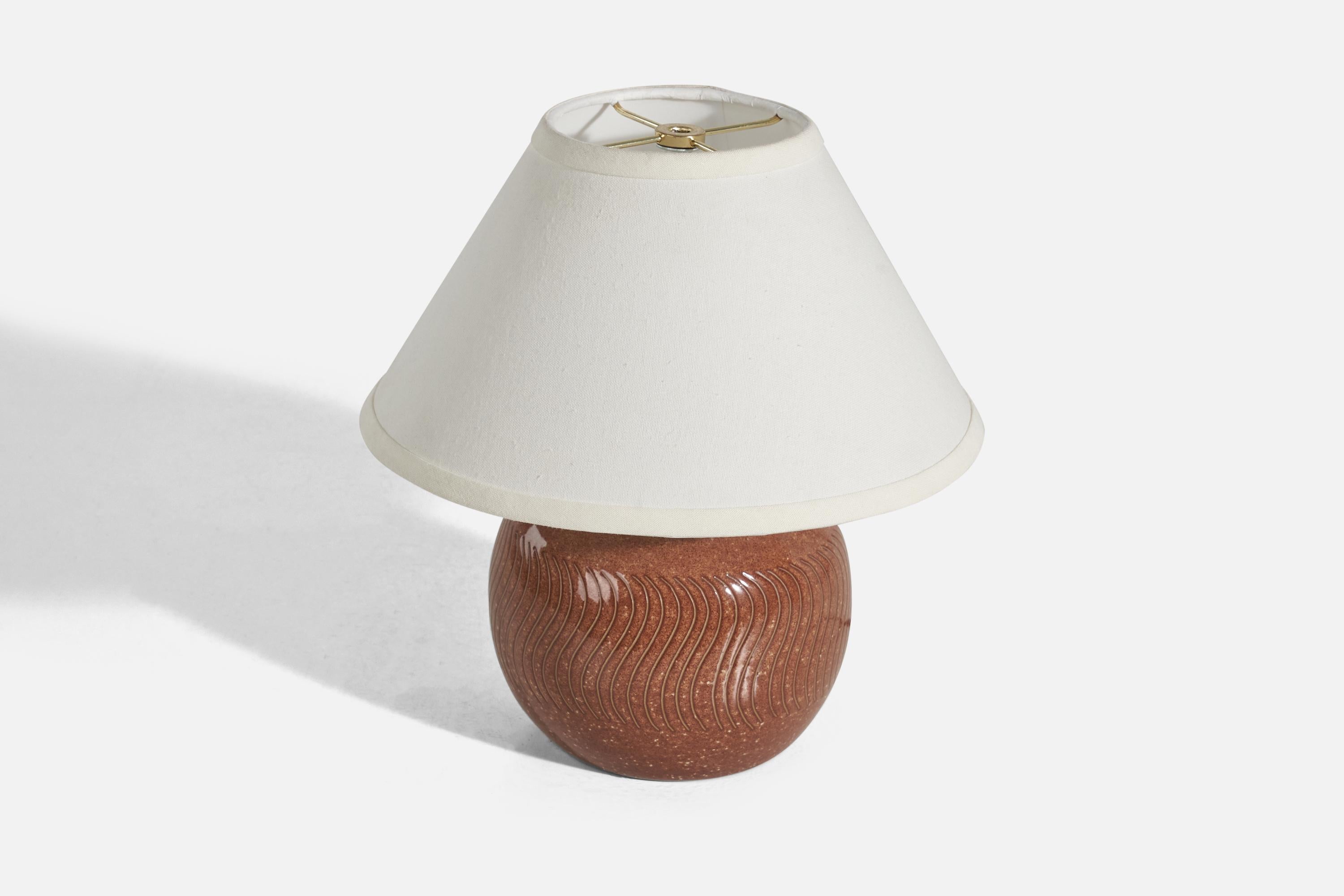 Mid-Century Modern Jane & Gordon Martz, Table Lamp, Brown Ceramic, Marshal Studios, USA, 1950s For Sale
