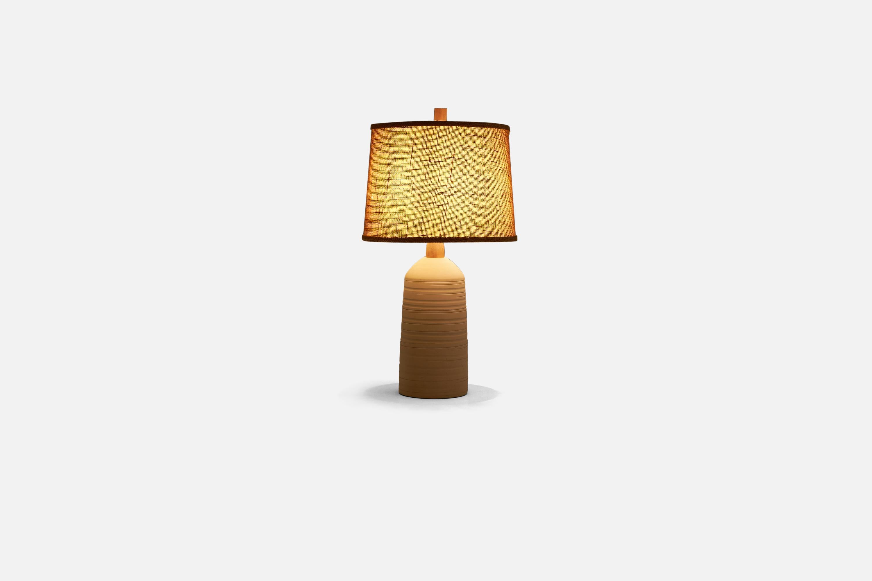 American Jane & Gordon Martz, Table Lamp, Ceramic, Raffia Walnut, Marshall Studios, 1960s