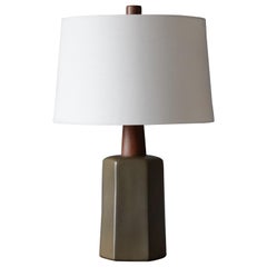 Lampe de bureau Jane & Gordon Martz, céramique, noyer, studios Marshal en lin, années 1950
