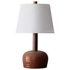 Jane & Gordon Martz, Table Lamp, Ceramic, Walnut, Linen Marshal Studios, 1950s