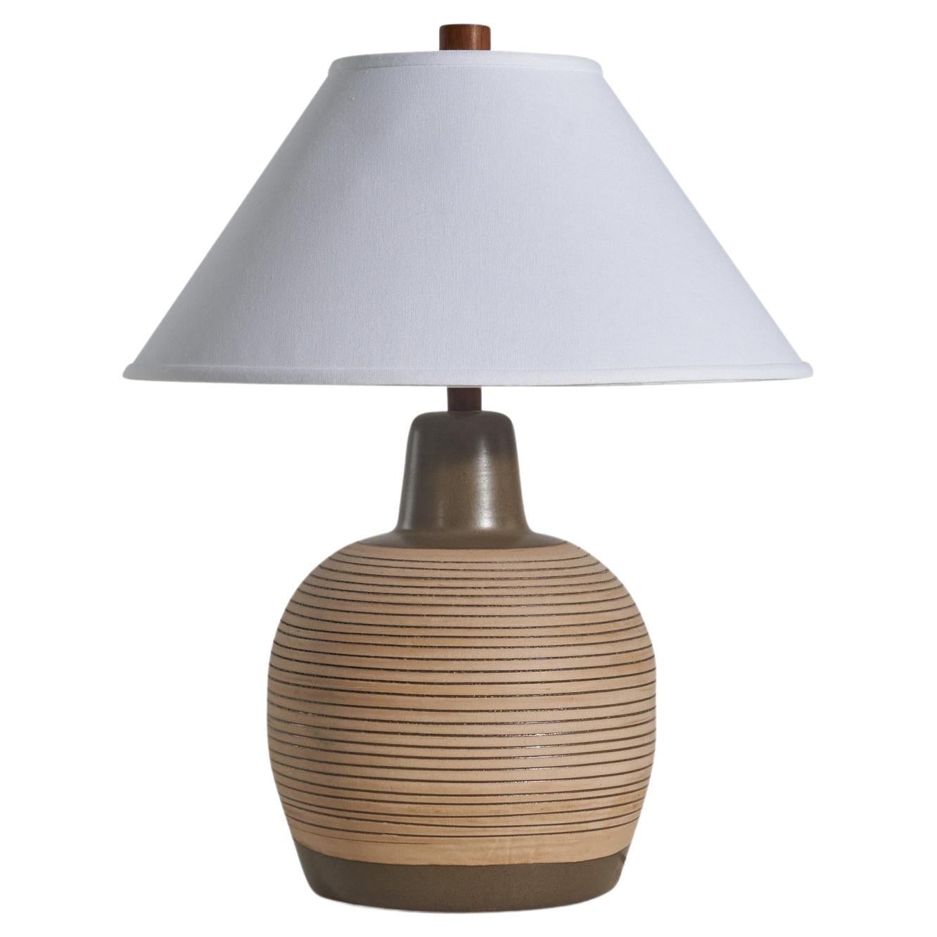 Jane & Gordon Martz, Table Lamp, Ceramic, Walnut, Linen Marshal Studios, 1950s