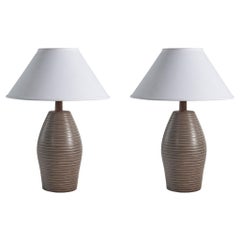Jane 
Gordon Martz, Table Lamps, Brown Ceramic, Walnut, Marshall Studios, 1960s
