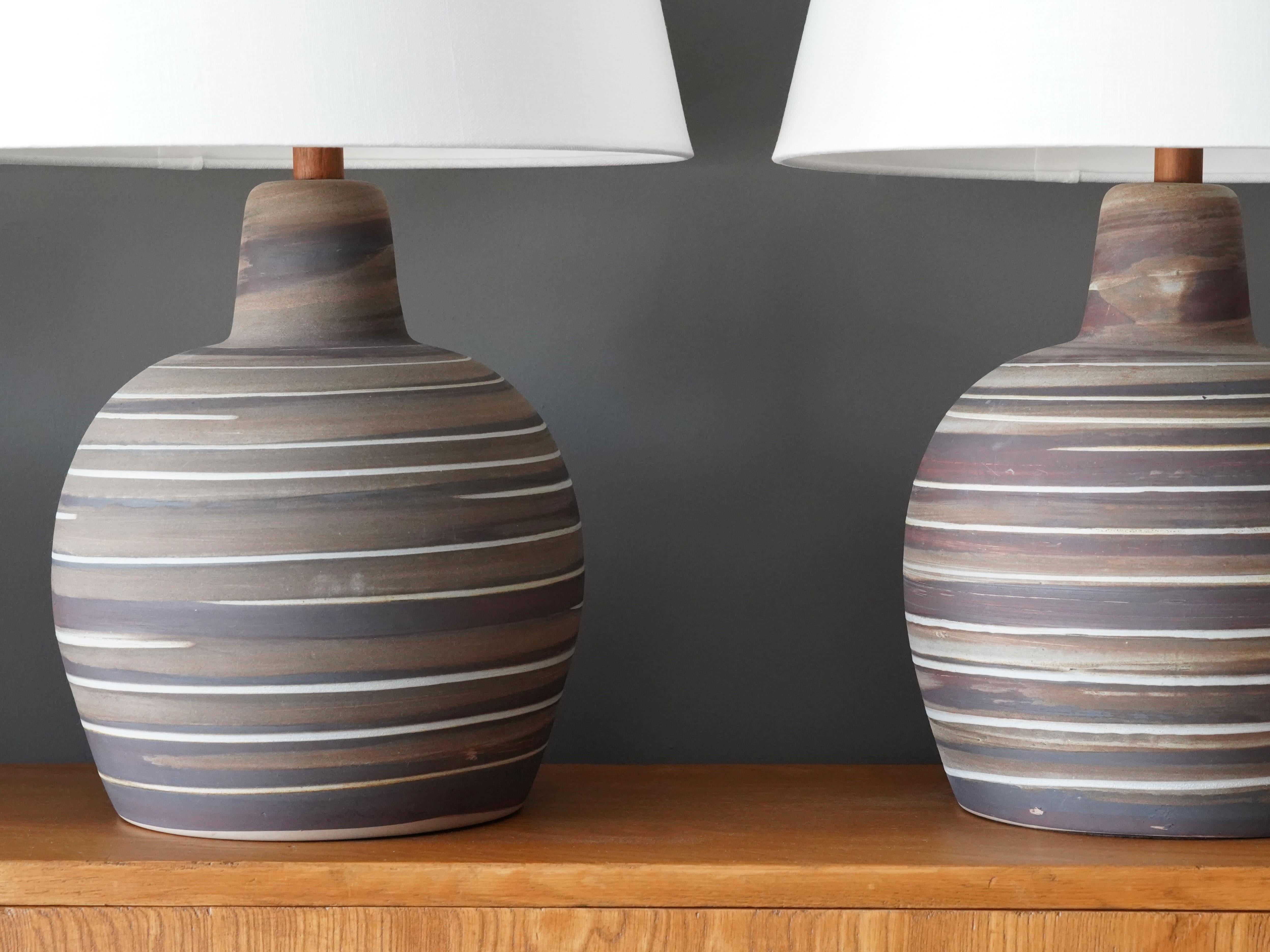 American Jane & Gordon Martz, Table Lamps, Ceramic, Walnut, Linen Marshal Studios, 1950s