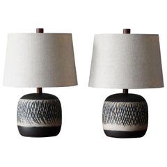 Jane 
Gordon Martz, Table Lamps, Ceramic, Walnut, Linen Marshal Studios, 1950s