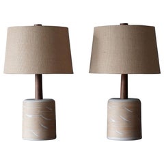 Jane & Gordon Martz, Table Lamps, Ceramic, Walnut, Linen Marshal Studios, 1950s