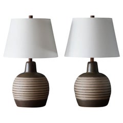Jane 
Gordon Martz, Table Lamps, Ceramic, Walnut, Linen Marshal Studios, 1950s