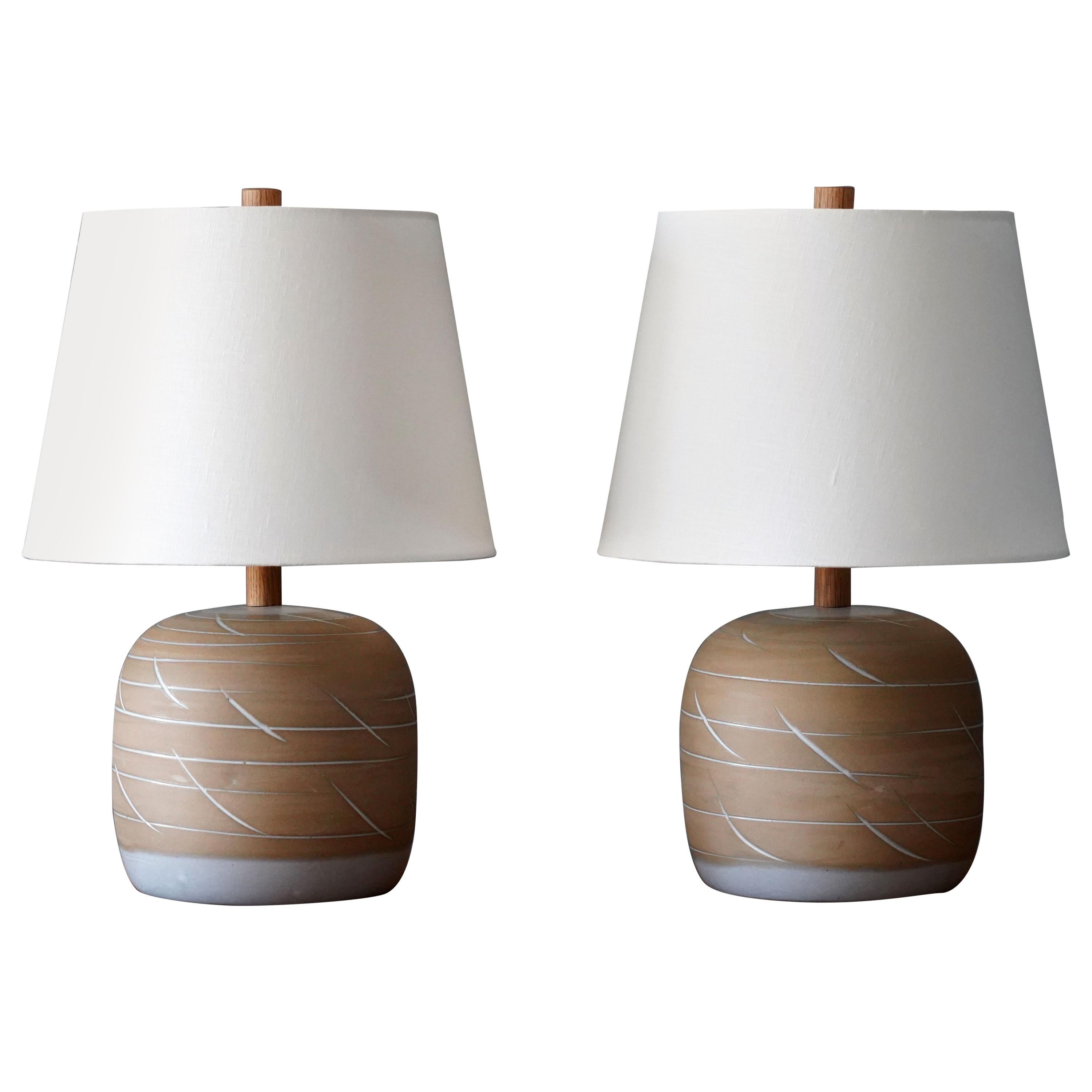 Jane & Gordon Martz, Table Lamps, Ceramic, Walnut, Linen Marshal Studios, 1950s