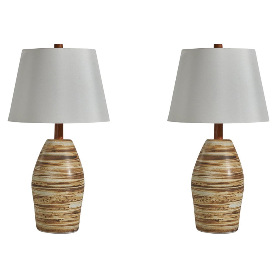 Jane & Gordon Martz, Table Lamps, Ceramic, Walnut, Marshall Studios, 1960s