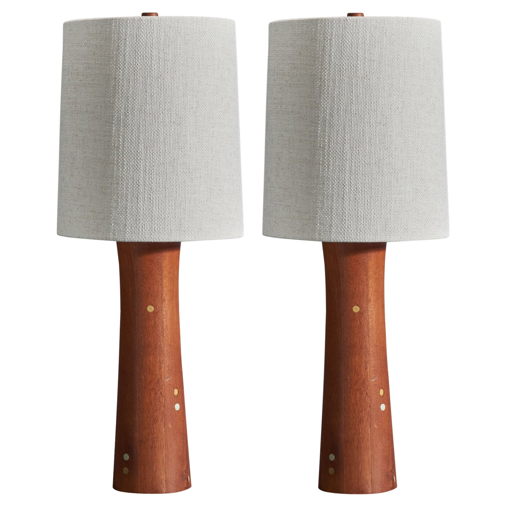 Jane & Gordon Martz, Table Lamps, Walnut, Ceramic, Linen Marshal Studios, 1950s