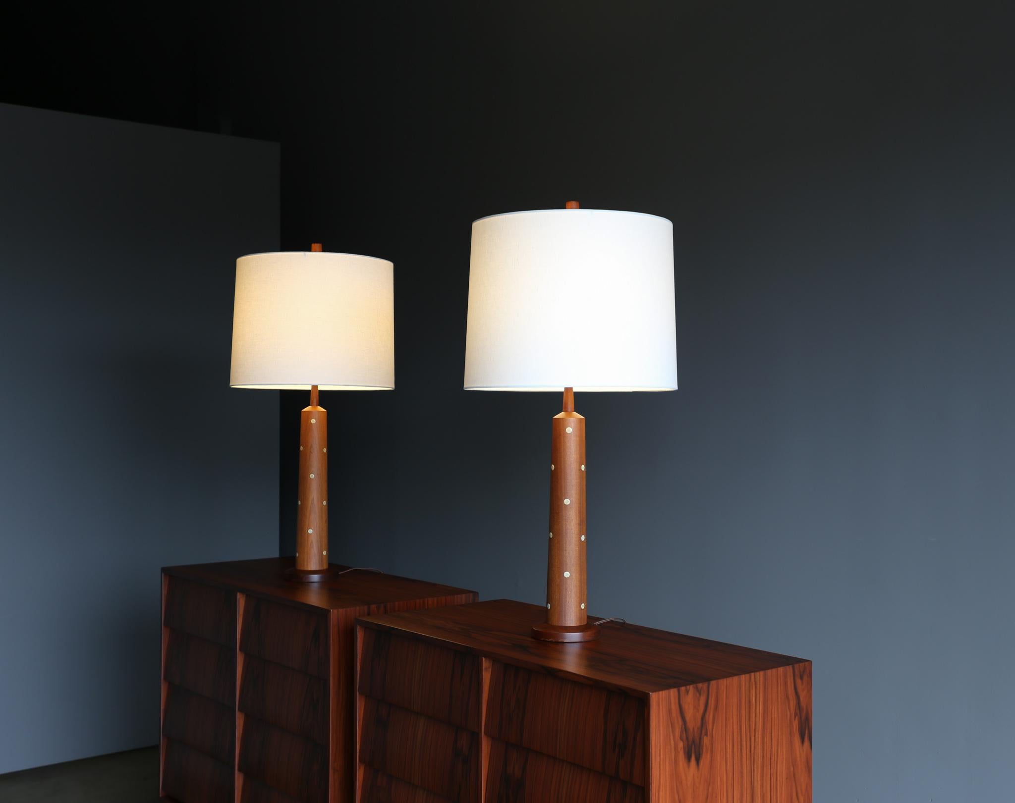 Mid-Century Modern Jane & Gordon Martz Walnut & Ceramic Lamps for Marshall Studios, circa 1960