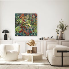 « Becoming Two » - Œuvre d'art abstraite et colorée représentant un paysage, technique mixte sur toile