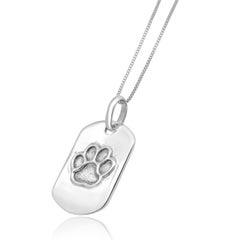 Jane Heart Sterling Silver Paw Print Dog Tag Necklace 18.0"