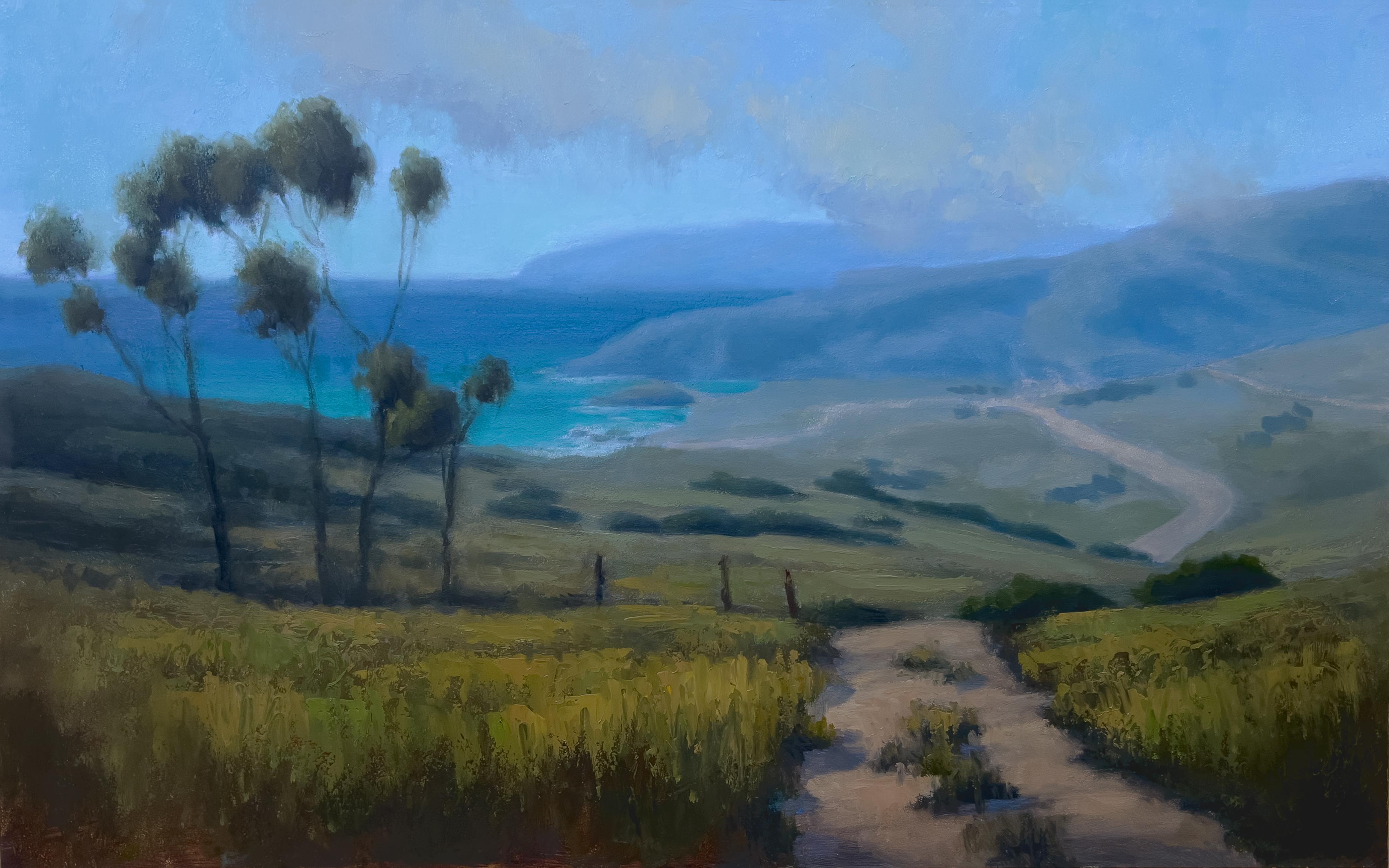 "Sopra il porto degli squali" (2023) di Jane Hunt Pittura a olio originale, tramonto