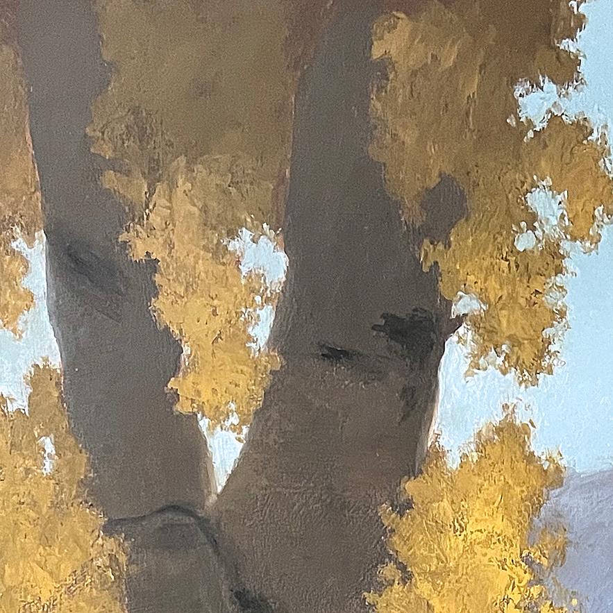Aspens d'oro, Pittura a olio originale - Figurative Painting Nero di Jane Hunt