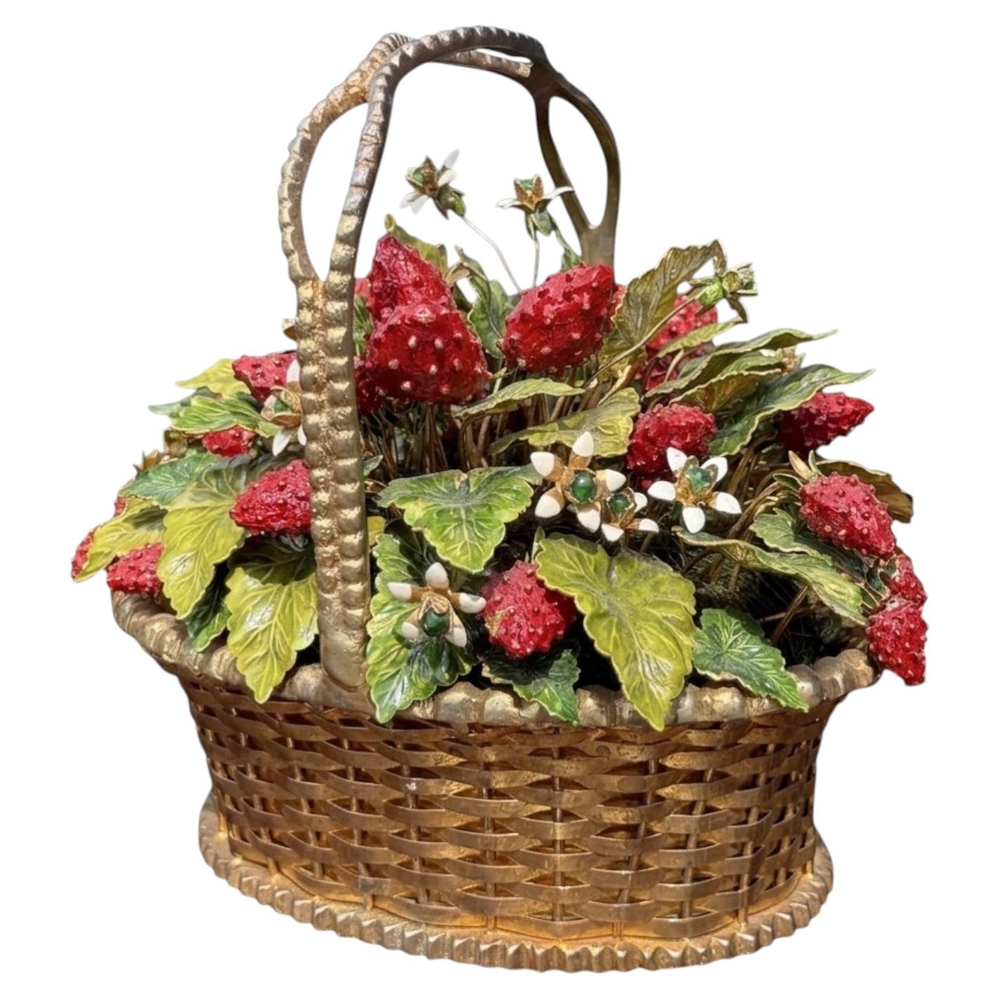 Jane Hutchinson Für Gorham Fleurs De Siecles Emaille Erdbeere Korb Botanicals im Angebot