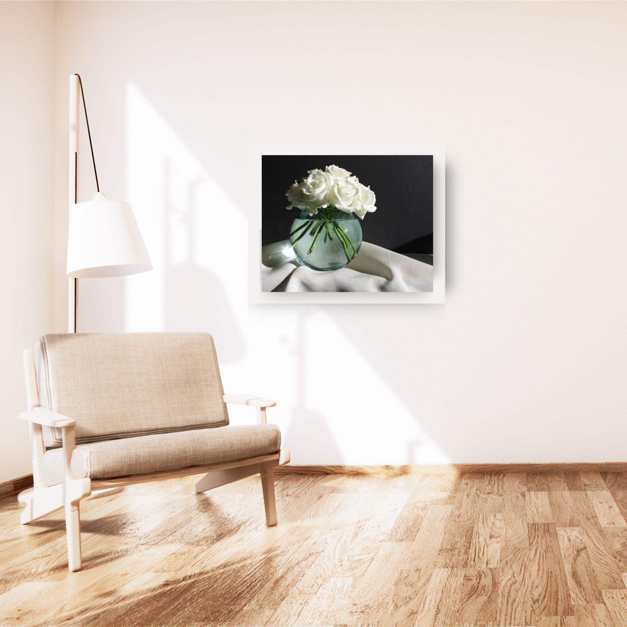 White Roses -original still life oil painting-hyperrealism -contemporary Artwork - Painting by Jane Jones