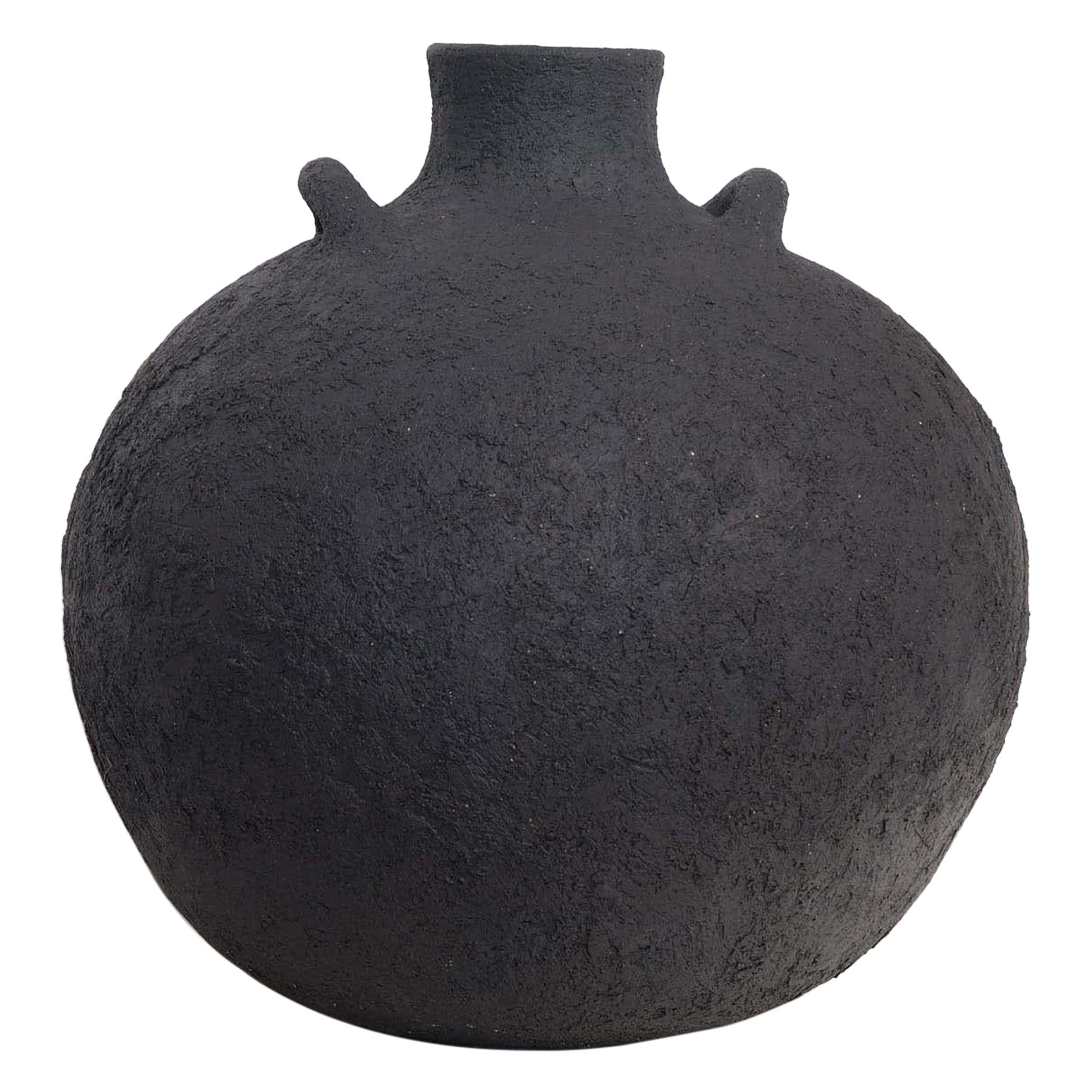 Jane Kite, schwarze runde Flasche mit Henkeln