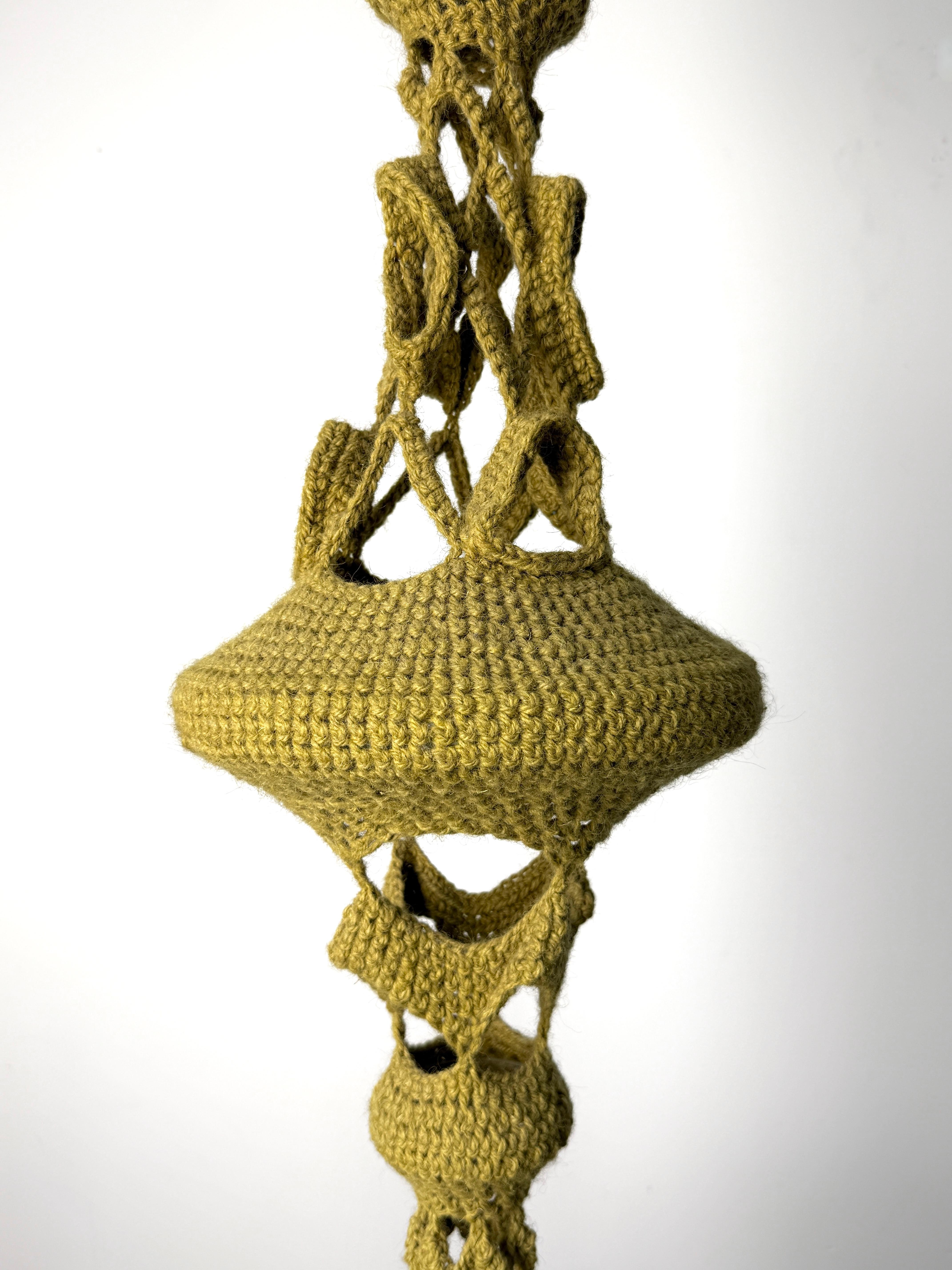 Mid Century Fiber Art Crocheted Wool Hanging Sculpture by Jane Knight 1970s For Sale 3