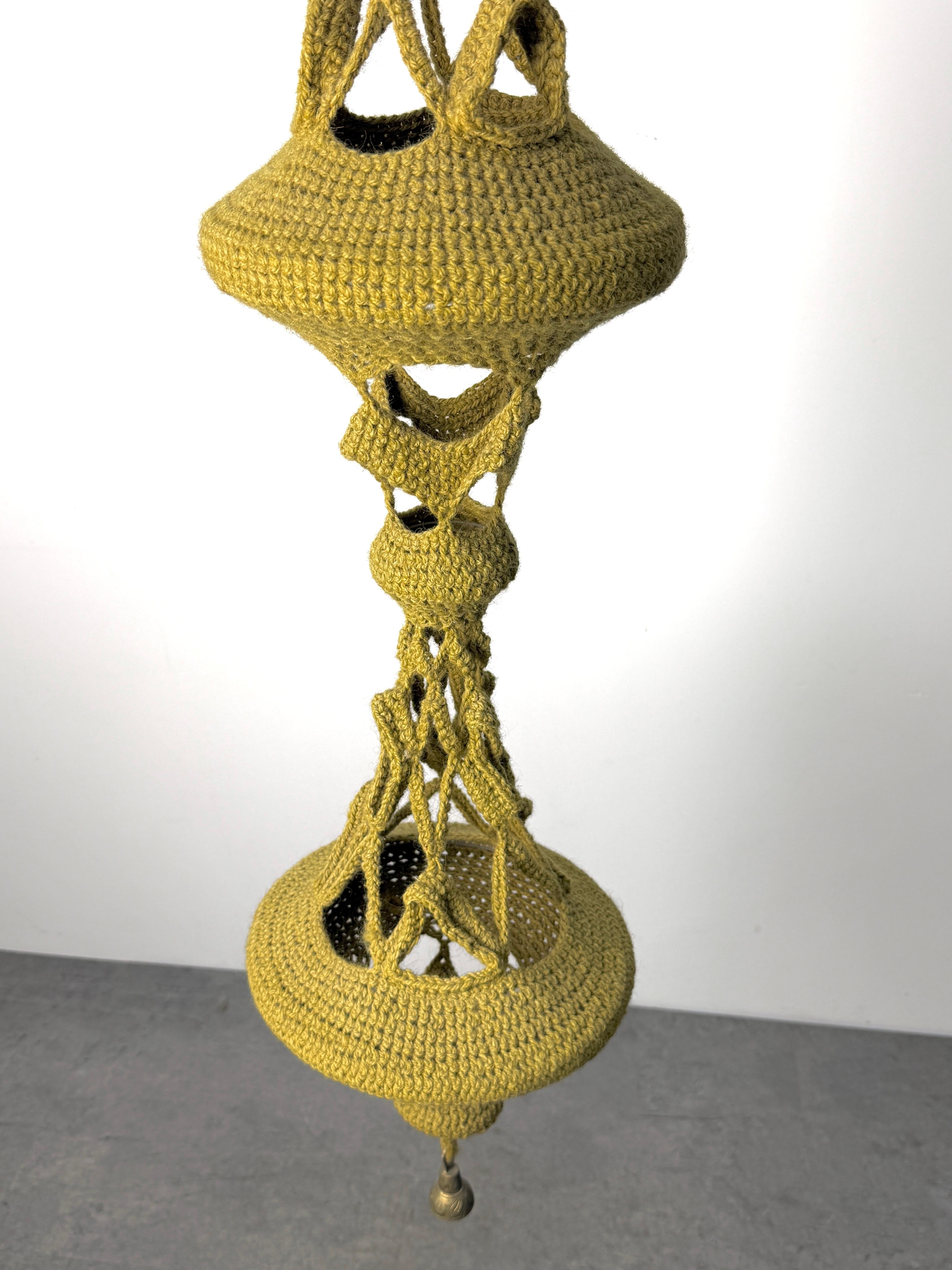 Mid Century Fiber Art Crocheted Wool Hanging Sculpture by Jane Knight 1970s For Sale 5