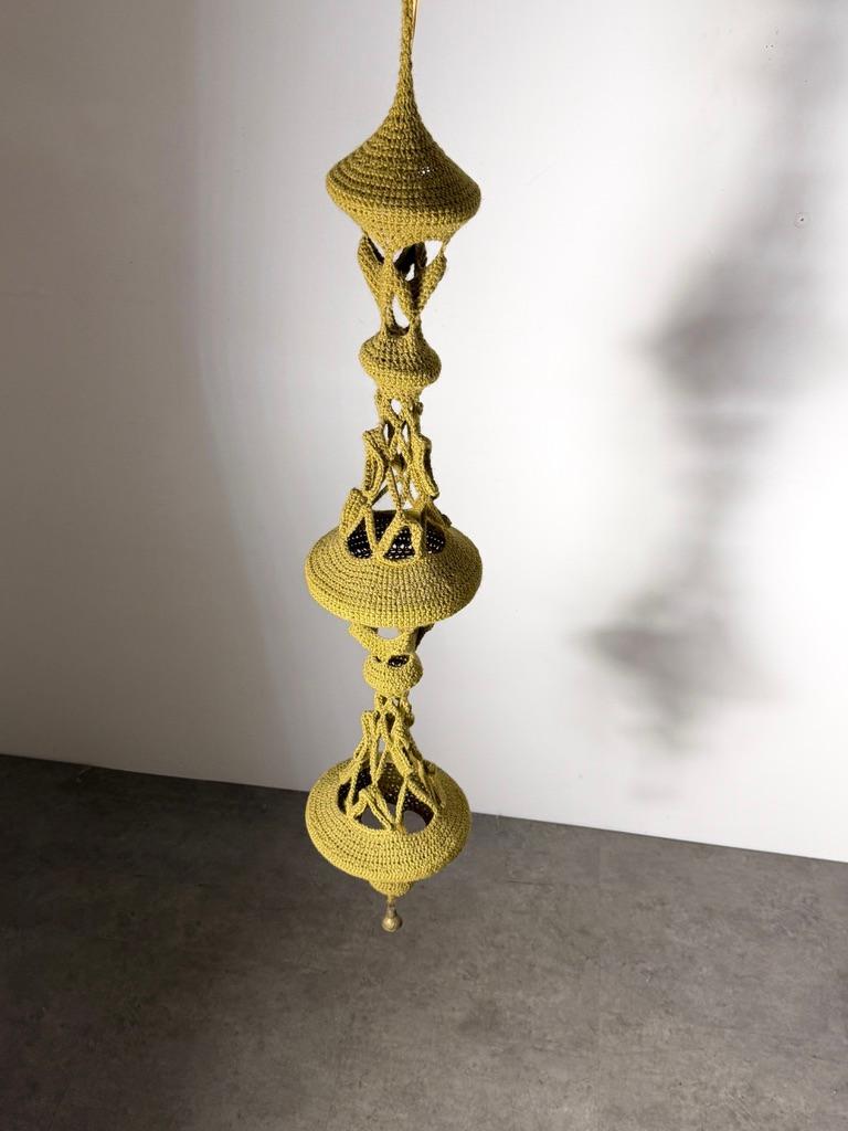Mid Century Fiber Art Crocheted Wool Hanging Sculpture by Jane Knight 1970s In Good Condition For Sale In Troy, MI