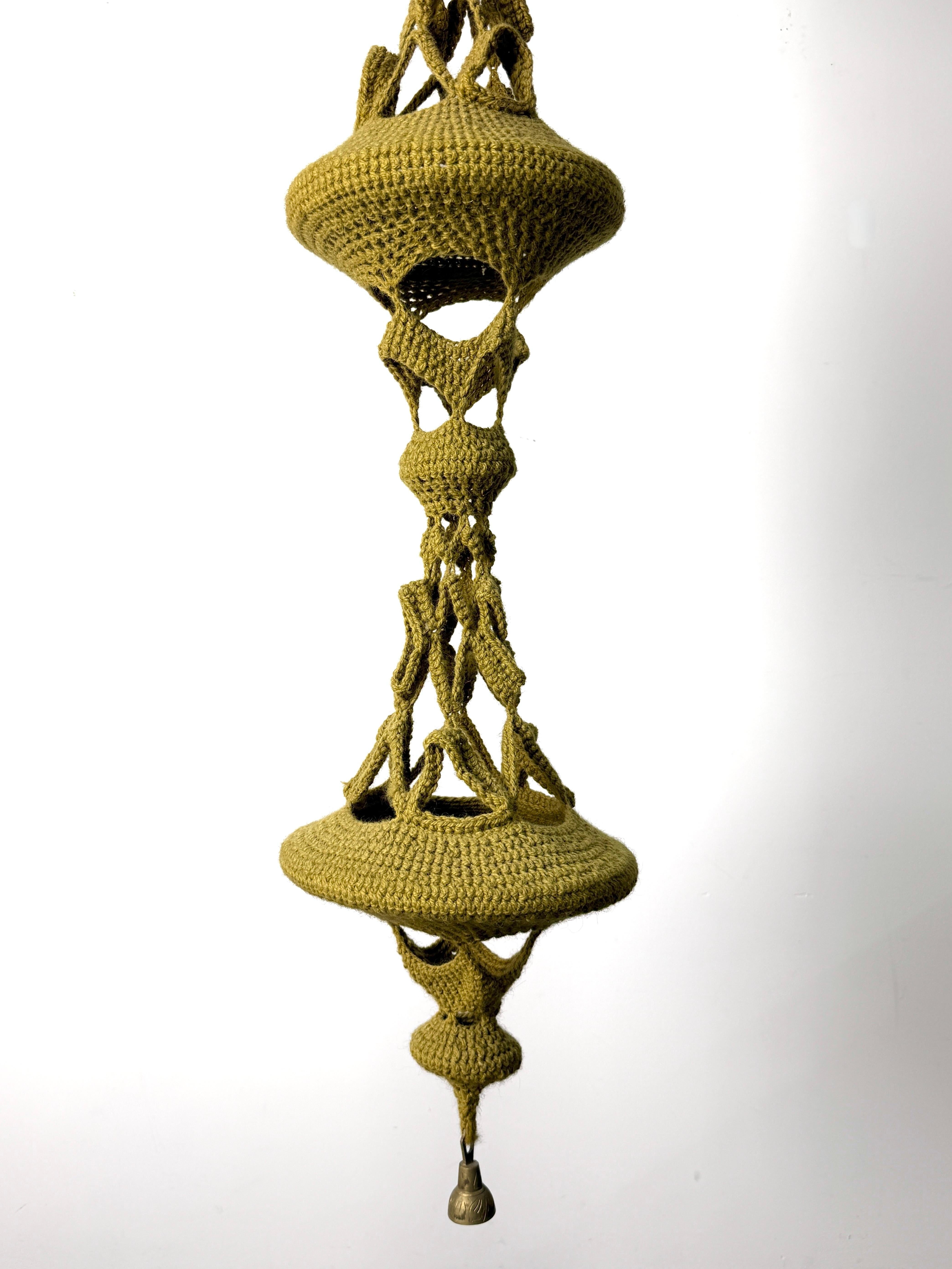 Mid Century Fiber Art Crocheted Wool Hanging Sculpture by Jane Knight 1970s For Sale 1