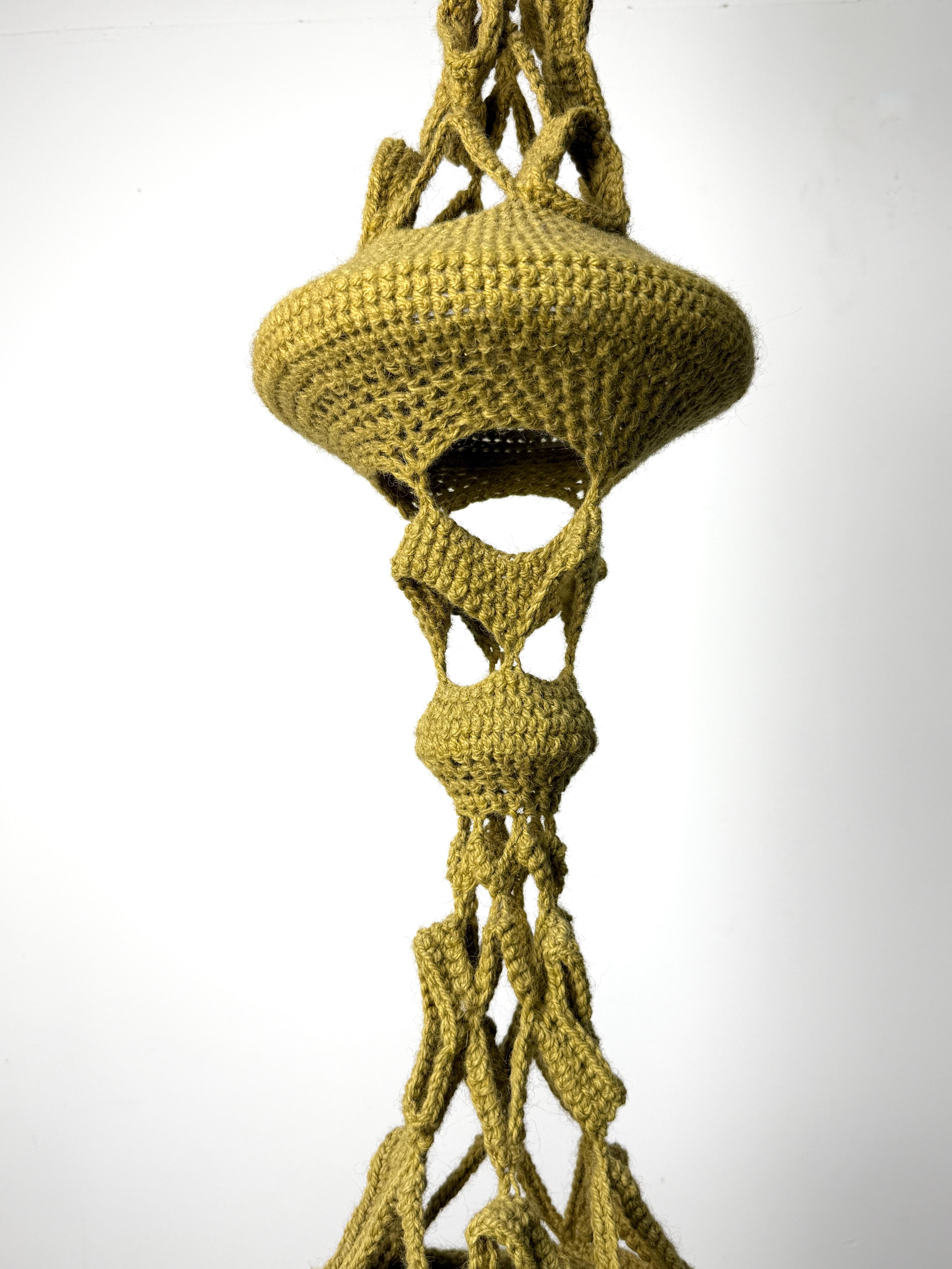 Mid Century Fiber Art Crocheted Wool Hanging Sculpture by Jane Knight 1970s For Sale 2