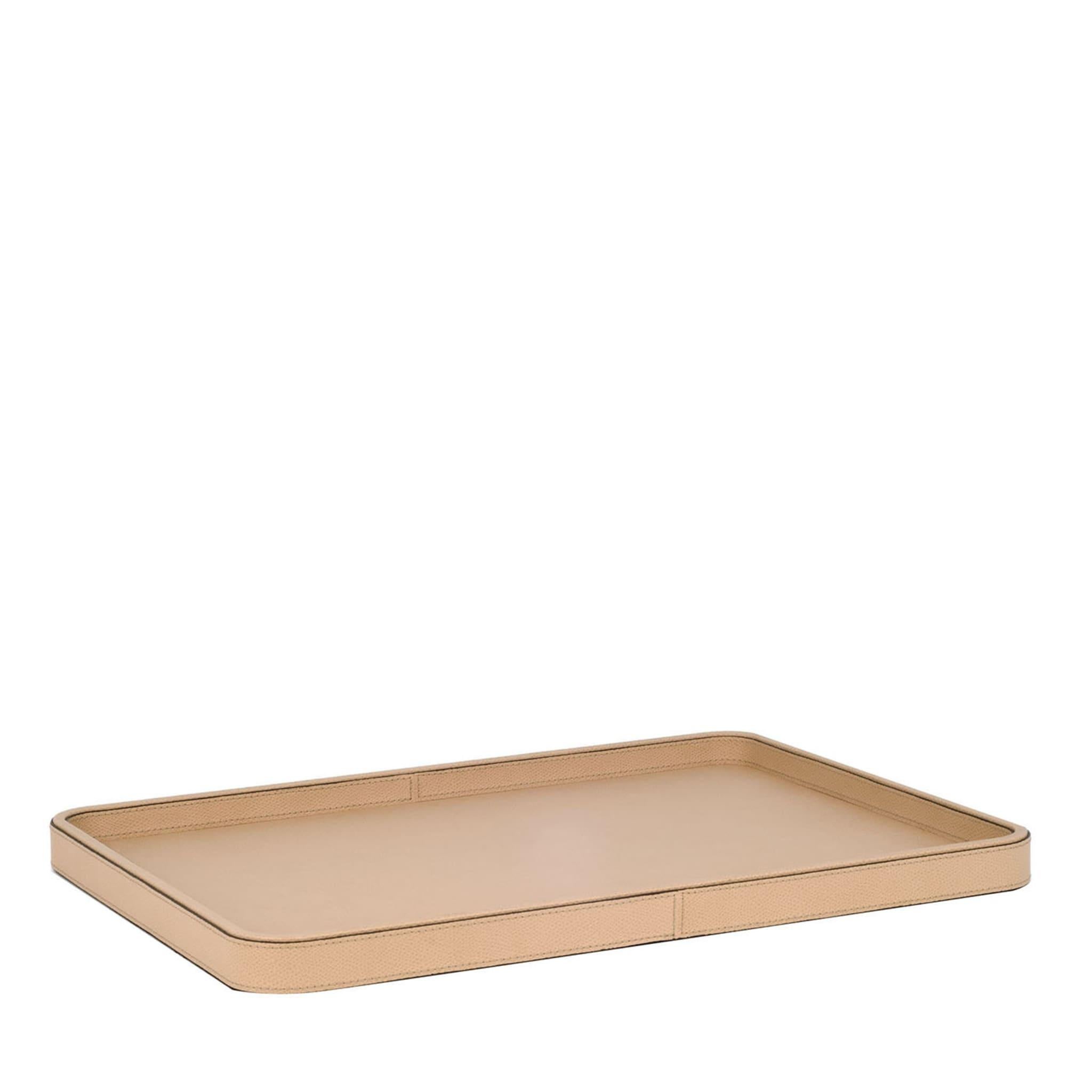 Fully upholstered in prized leather offered in a warm tone of nut-brown, this superb tray with rounded corners will elegantly complement a desk in a private study or a sideboard in a modern living decor. It can be used to serve drinks or to host