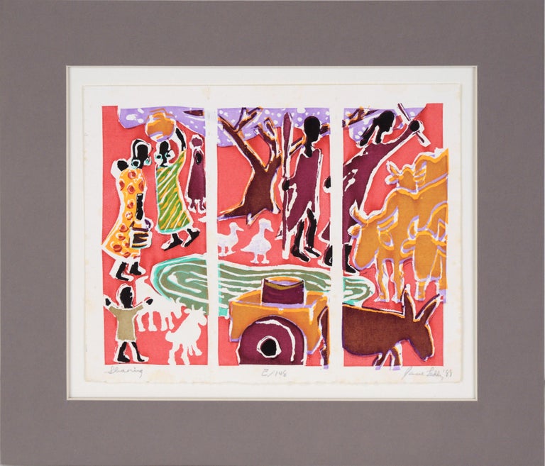 Jane Leddy "Sharing" Multi Layer Screen Print on Paper For Sale at