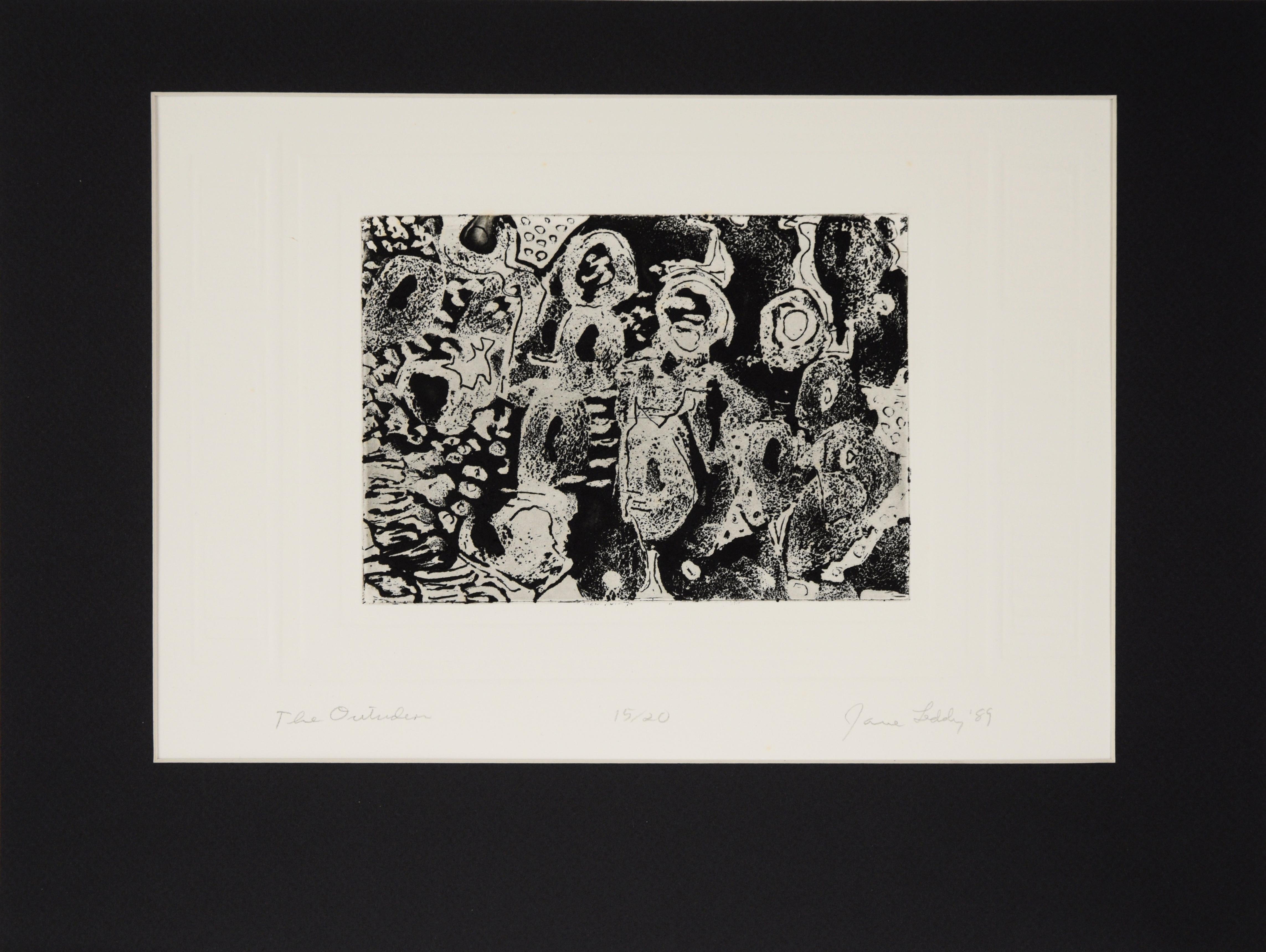 Abstract Print de Jane Leddy - "The Outsider" - Serigrafía original de 1989 sobre papel