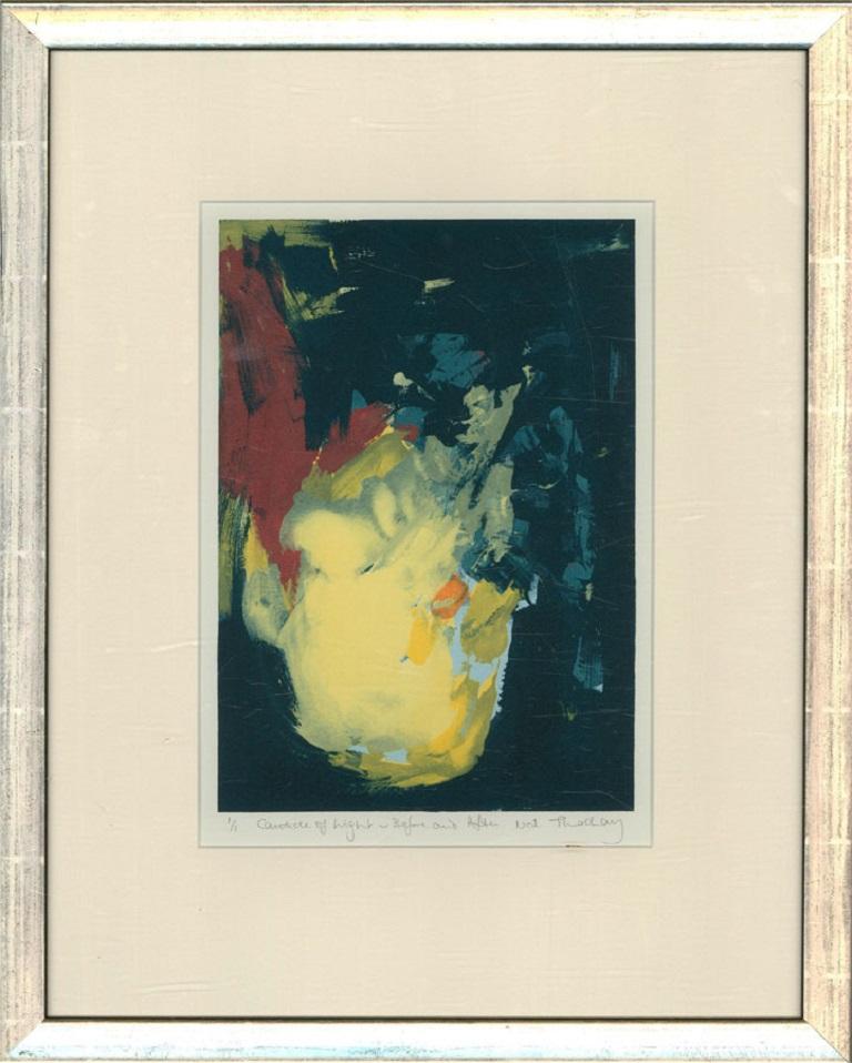 An engaging silkscreen monoprint 1/1 by the London-born artist Jane Mackay. The artist created this work from her synesthesia experience to composer Philip Moor's 'Canticle of Light'. Signed and inscribed in graphite to the lower margin. There is a
