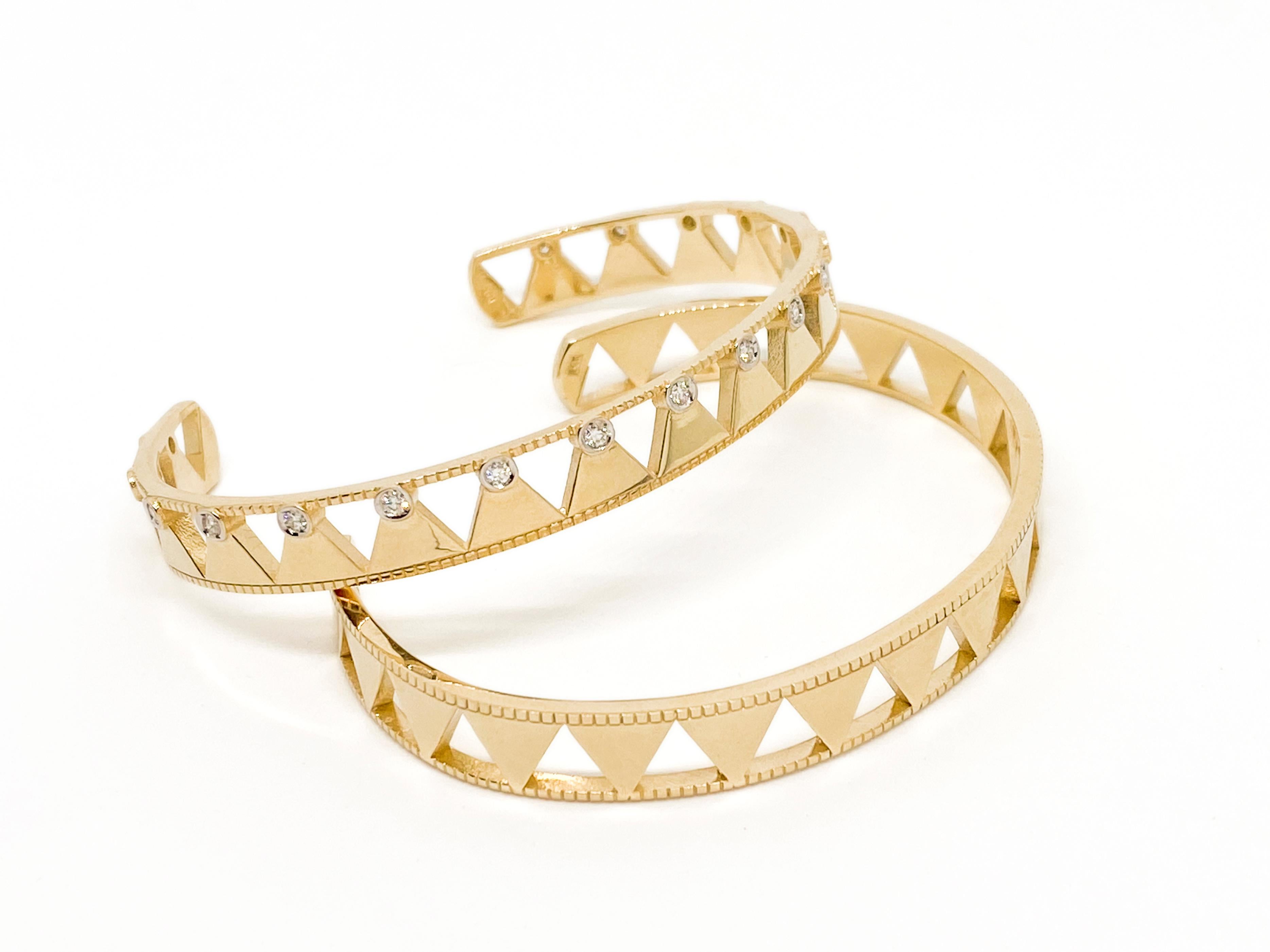 Jane Magon Collections Papua New Guinea Arrowhead Handmade Bracelet weighing 17 Grams of 14 Karat Yellow Solid Gold. High Polish comfortable Cuff Bracelet. Can be made to order in 18kt Rose Gold or White, email for a price quote. In Stock in 14