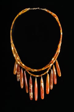 Jane Magon Collections Carnelian and 22 Karat Gold Leaf Drop Statement Necklace